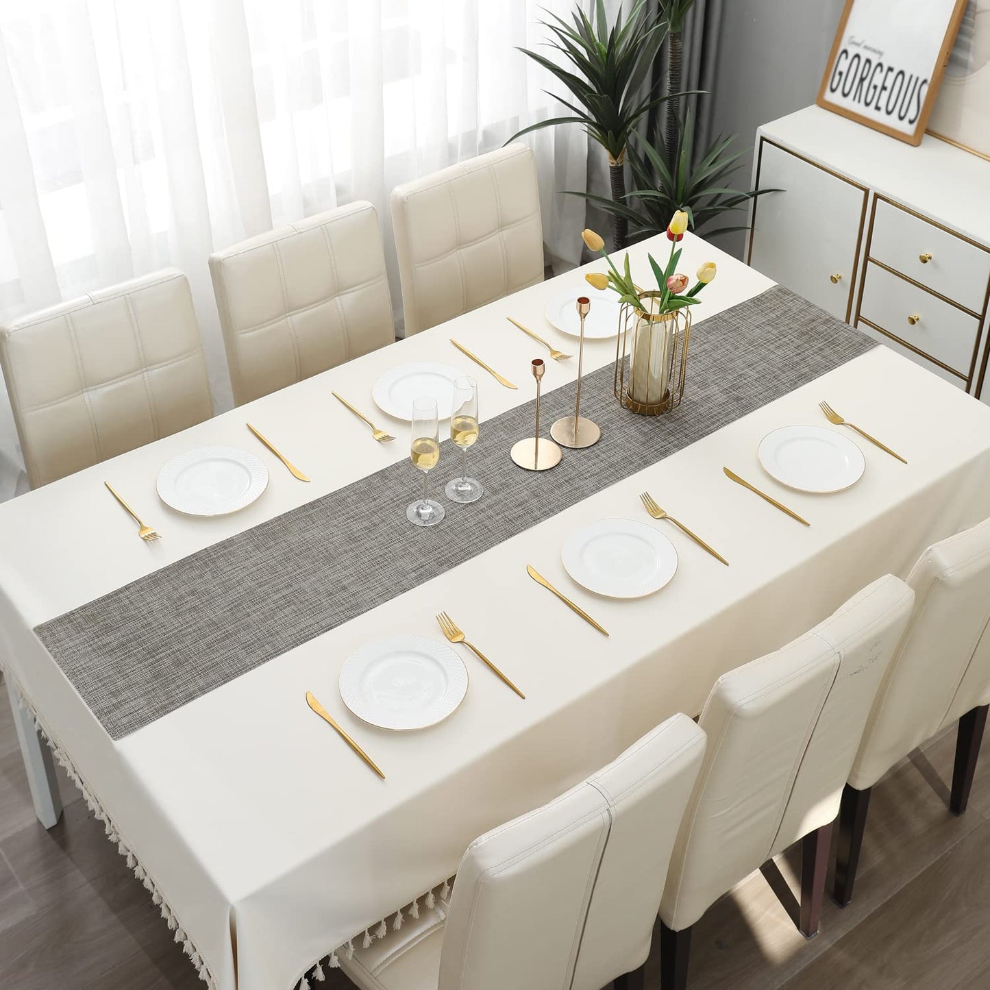 Table Runner for Dinner and Coffee Table, Silver Grey