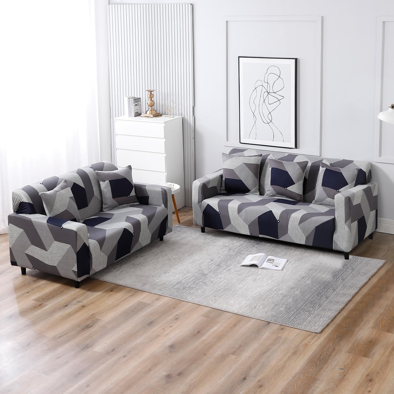 Grey printed 5 seater elastic sofa cover