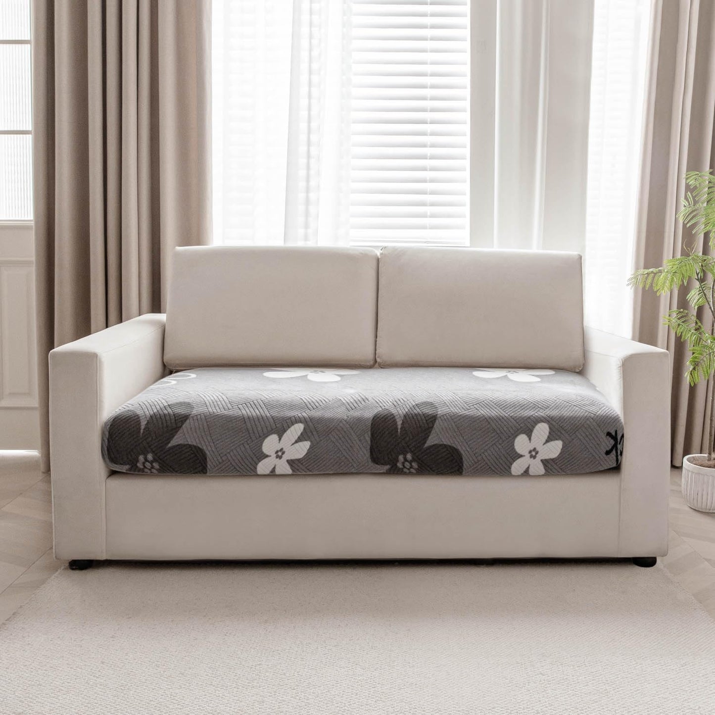 Stretchable Thick Fleece Textured Seat Couch Cushion Cover for 1/2/3 Seater, Moon Grey