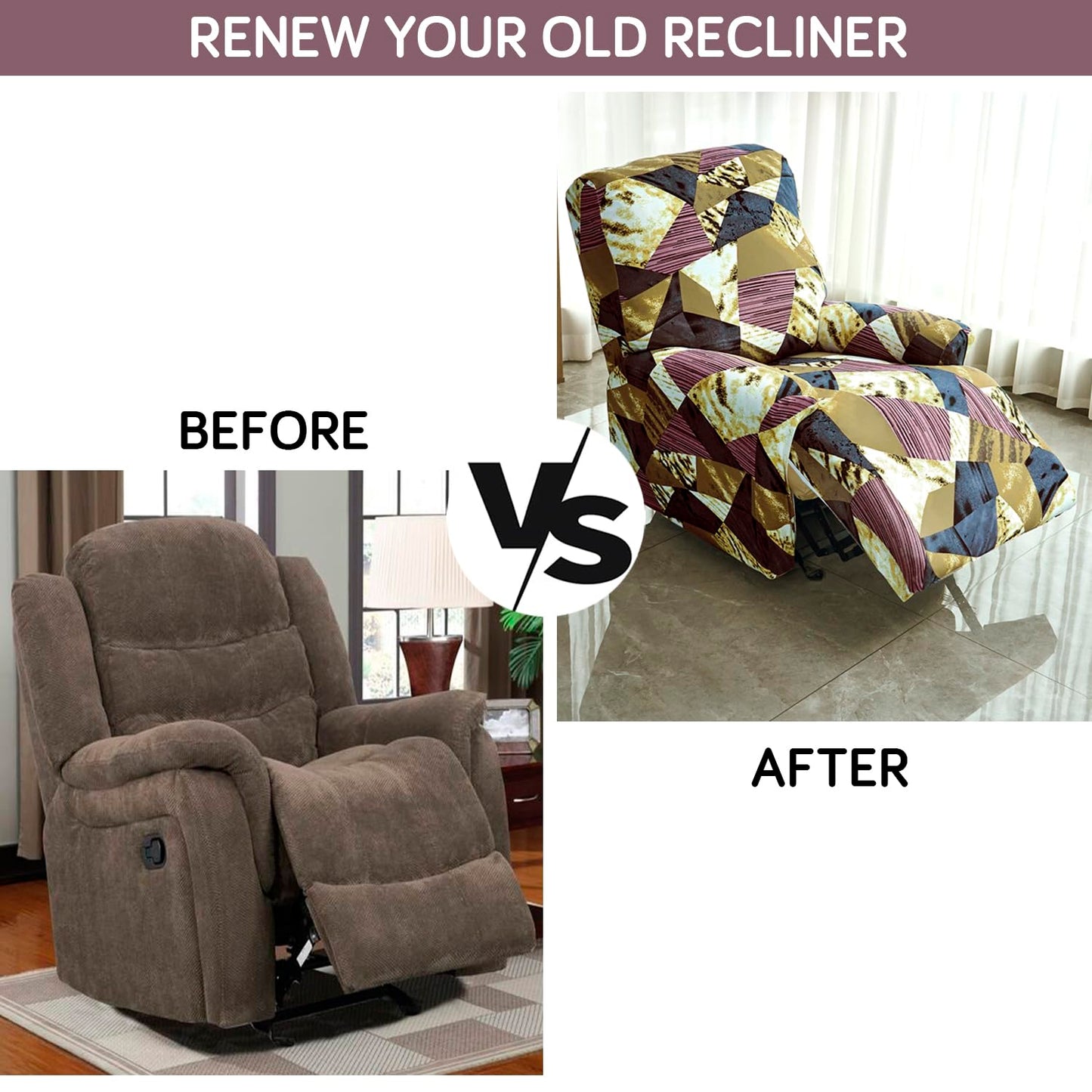 Elastic Stretchable Printed 140gsm Fully Covered Recliner Sofa Cover, Wine Abstract Geometry