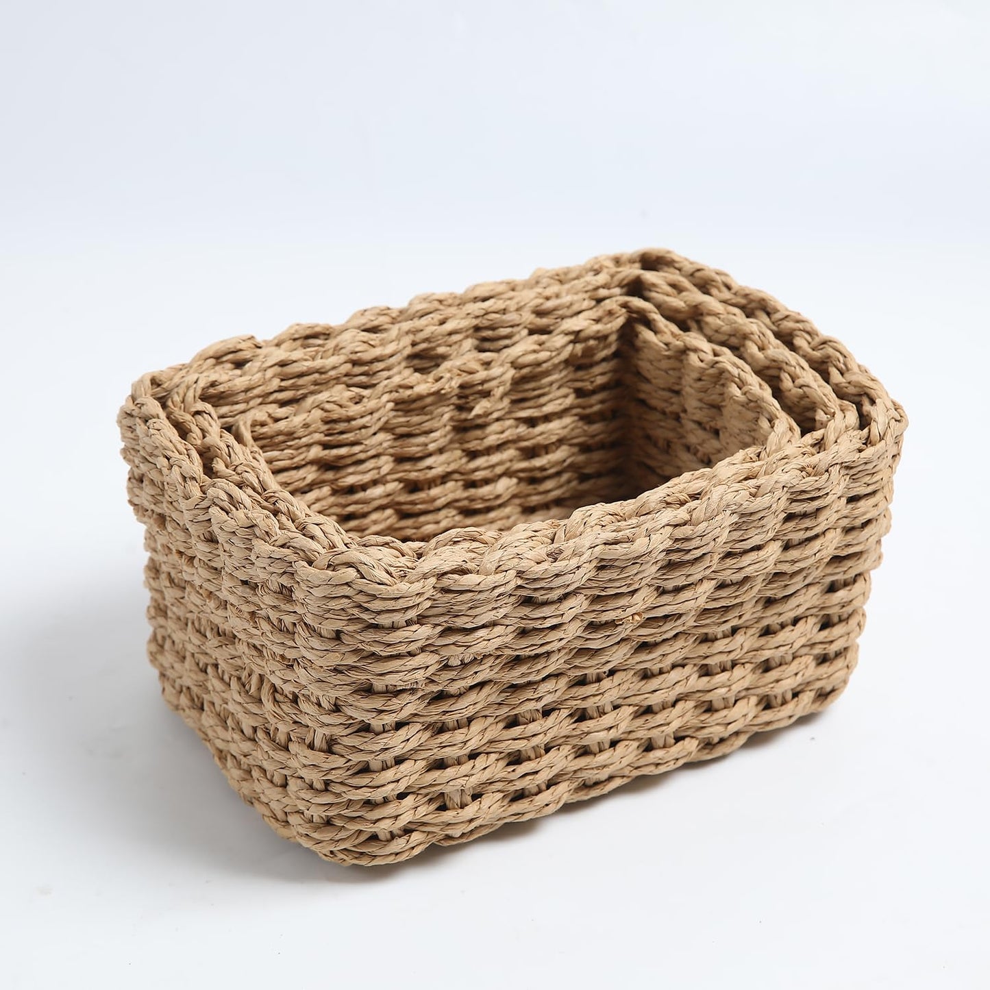 Eco-Friendly Paper Rope Storage Basket, Set of 2, Brown