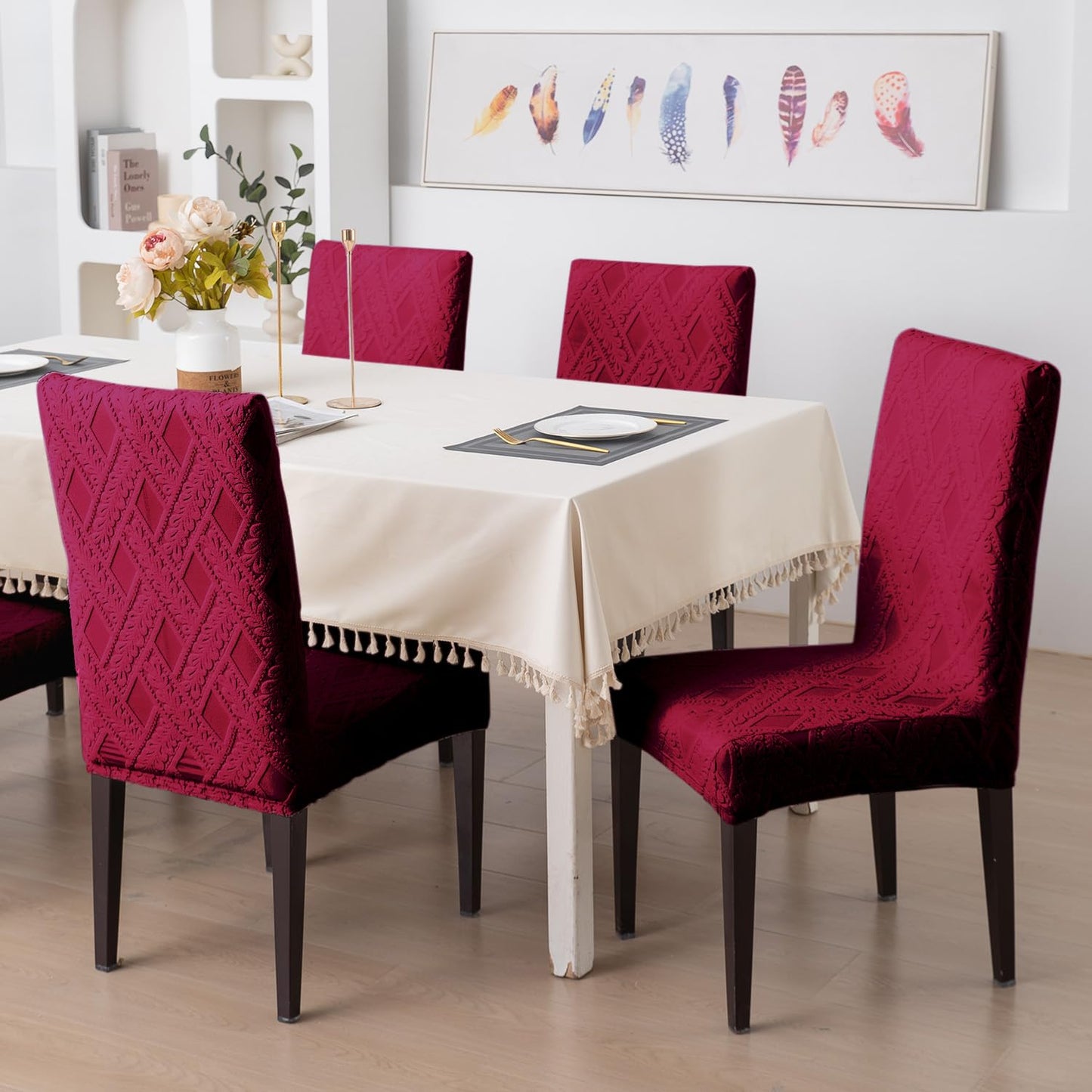 Chair Cover Set of 1/2/4/6, 190 GSM Jacquard, Maroon