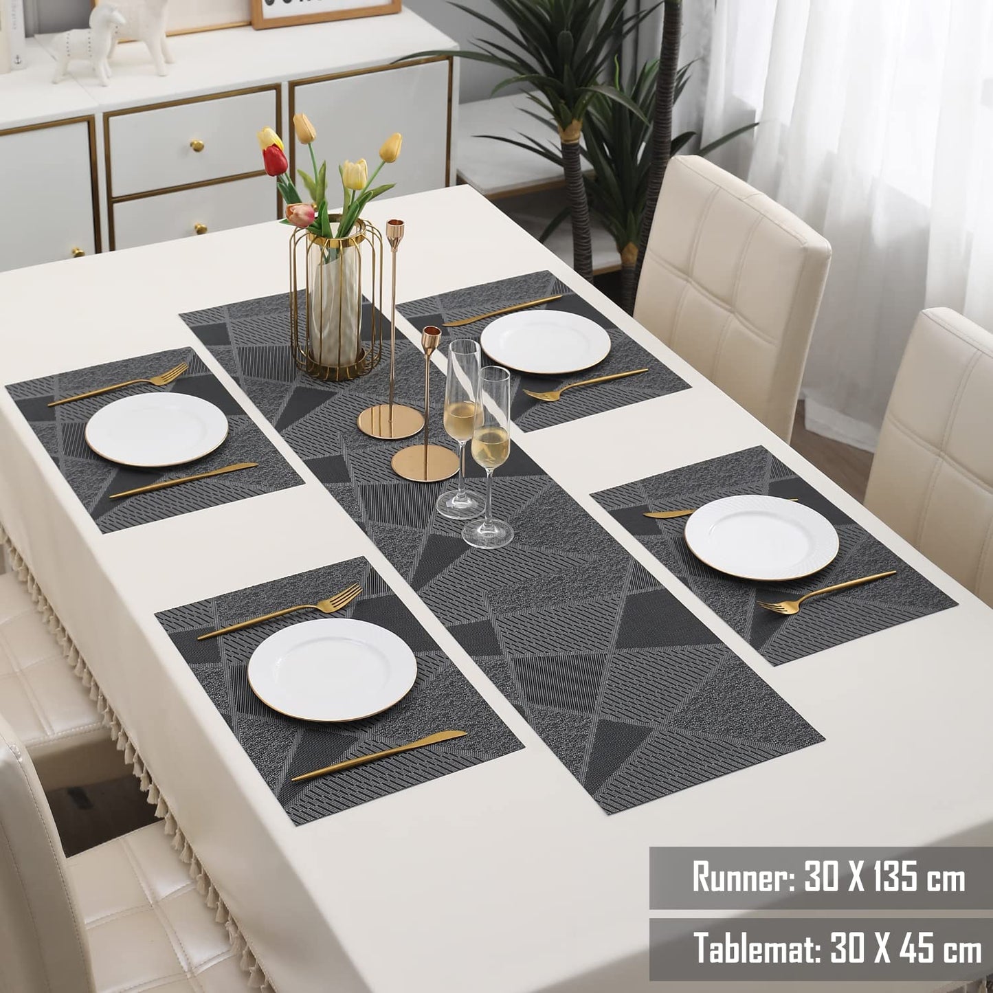 PVC Dining Table Mats, Abstract Black