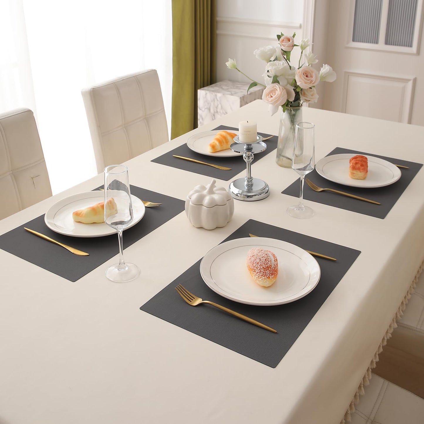 PP Waterproof Dining Table Mat, Charcoal Black