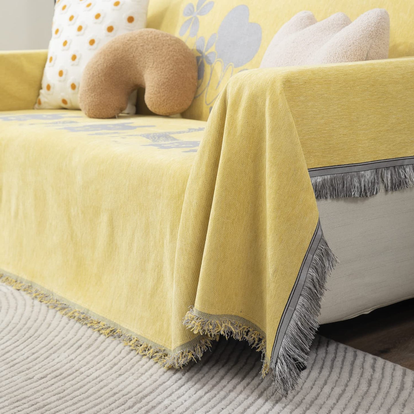 Yellow Nature Chenille Sofa Throw Blanket | 1/2/3 Seater Couch Throw
