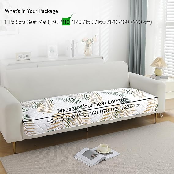 Quilted, Waterproof and Anti-Slip Sofa Cover Mat, Palm Leaves Forest Green