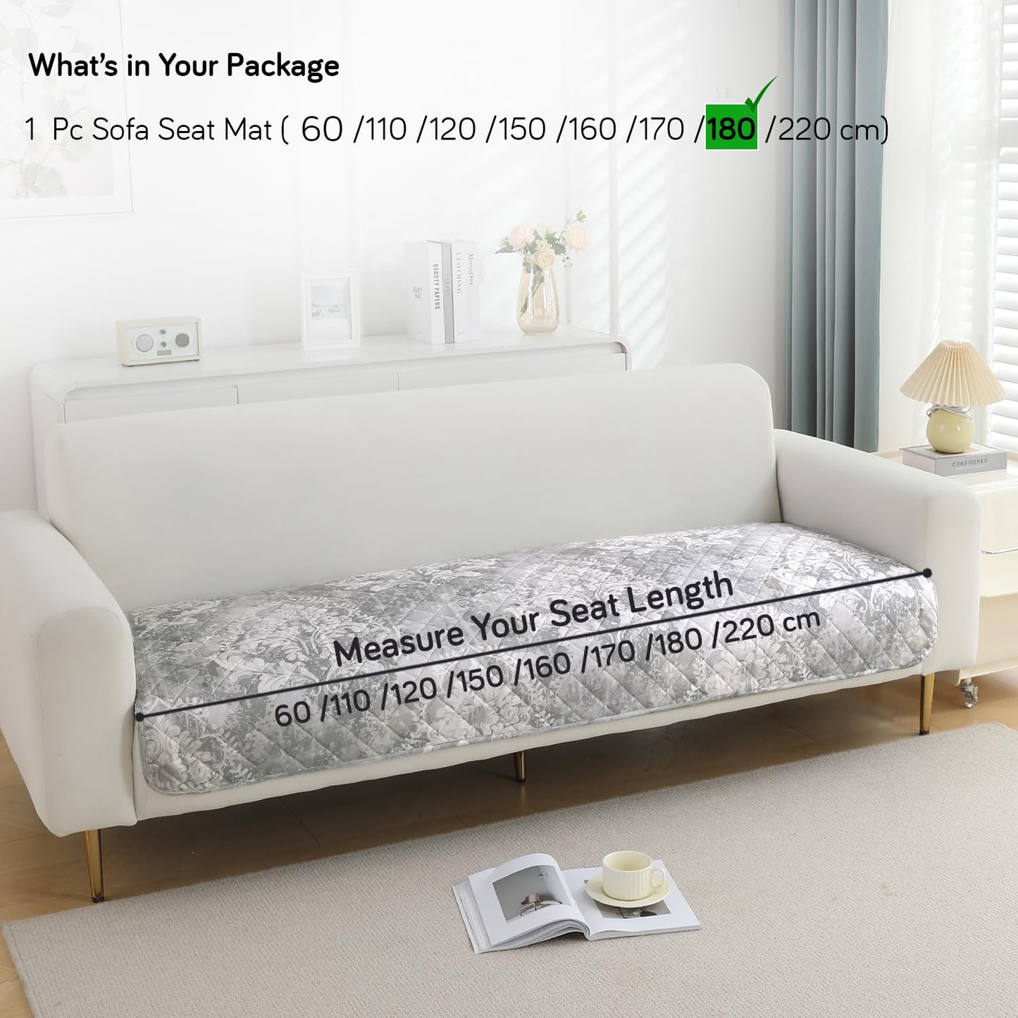 HOKIPO Quilted, Waterproof and Anti-Slip Sofa Cover Mat, Motifs Cloud Grey