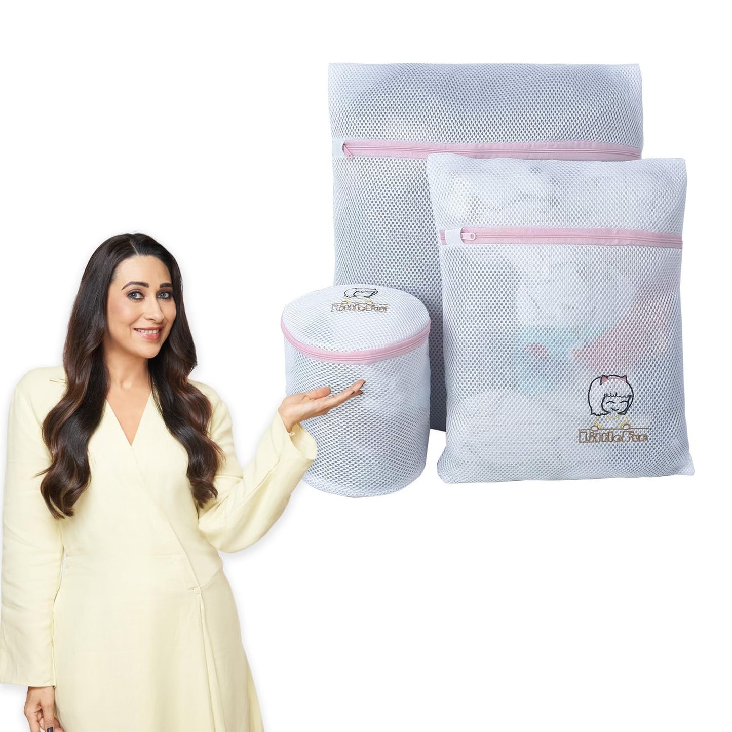 Premium Dual Layered Mesh Bags for Laundry Clothes Washing Bag, Pack of 3 (White)