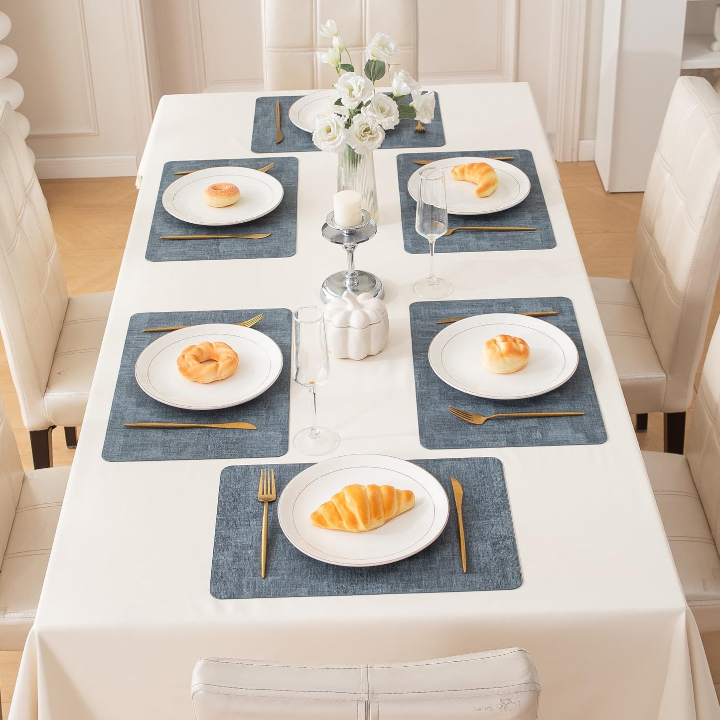 Premium Faux Leather Dining Table Mats, Blue