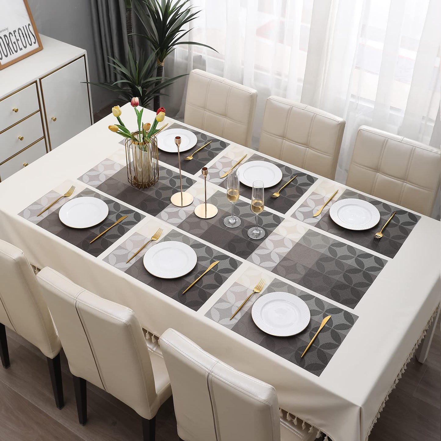 PVC Dining Table Mats, Geometric Grey