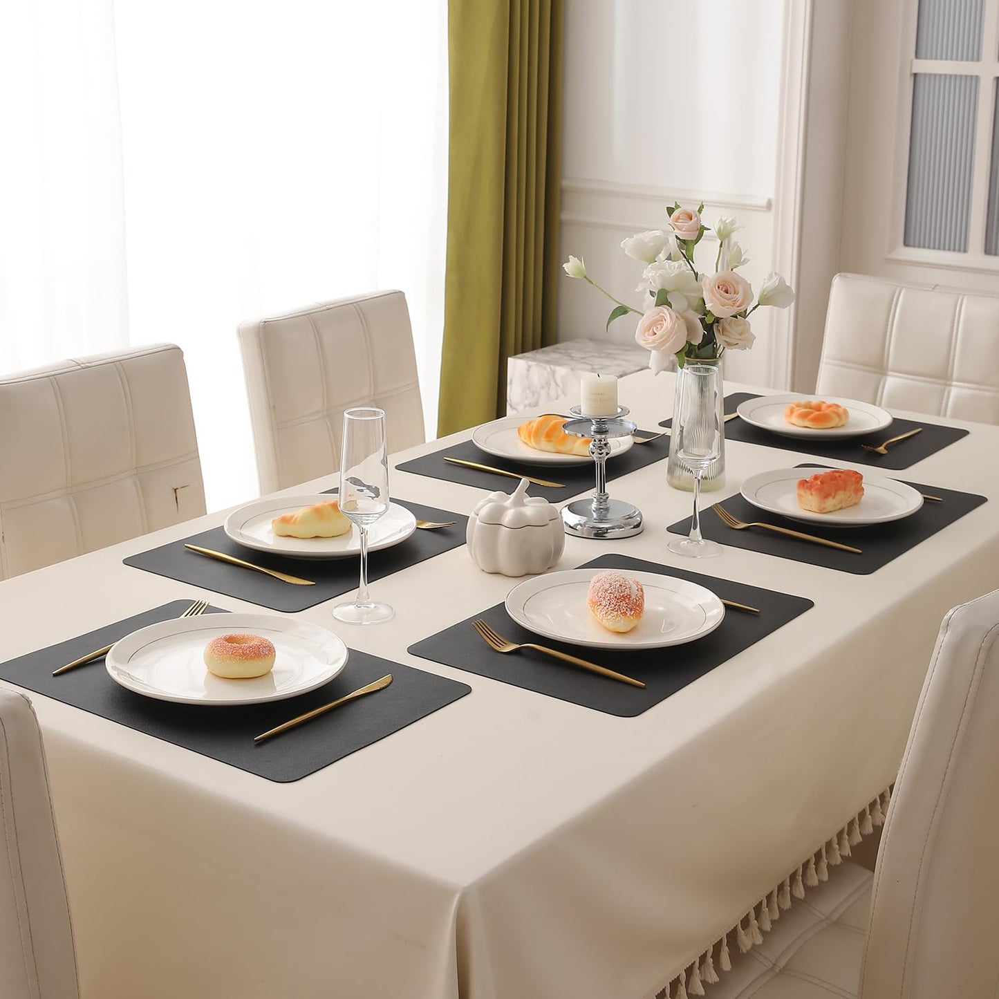 Premium Faux Leather Dining Table Mats, Black