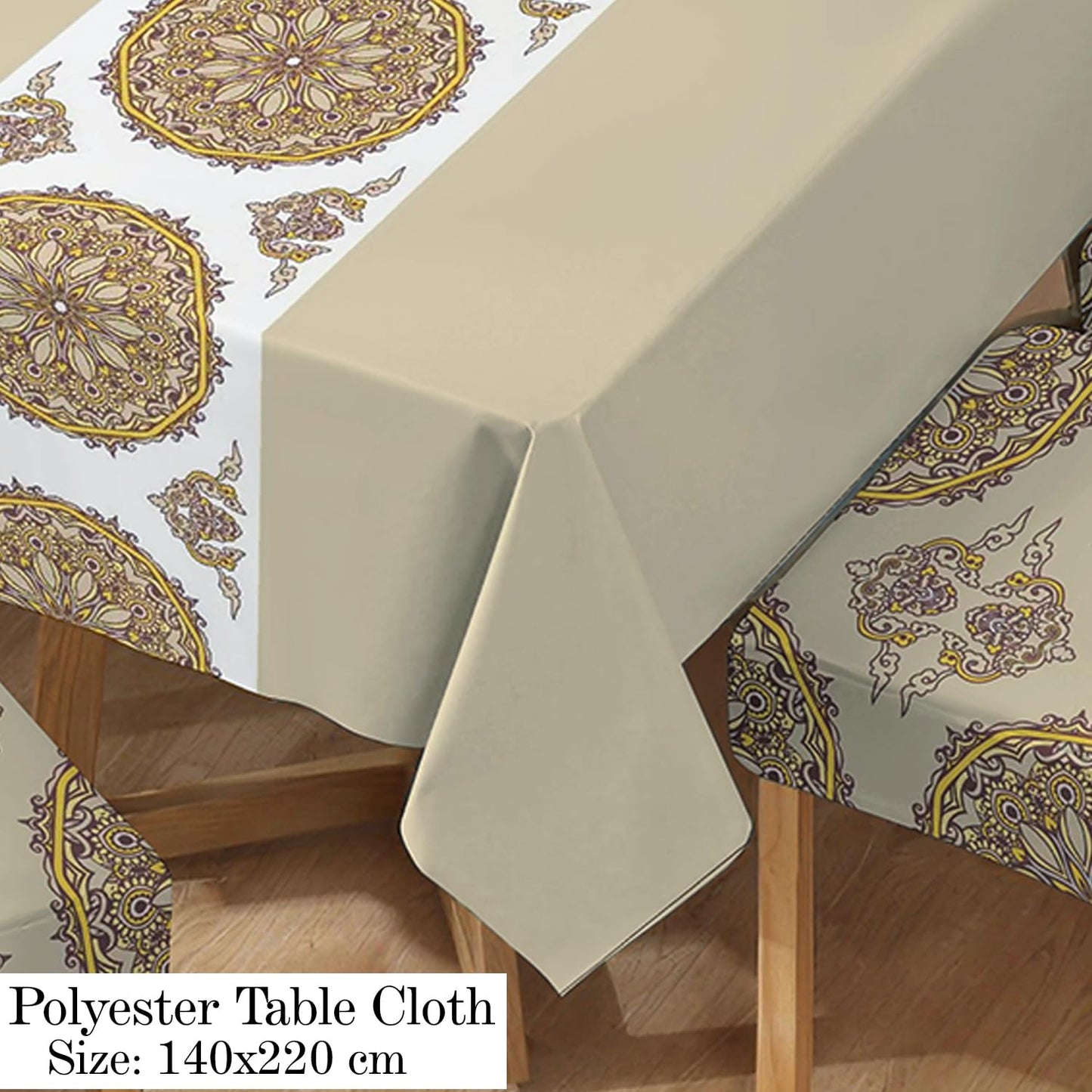 Polyester Dining Chair Covers Set of 4/6 with Matching Tablecloth, Mandala Sand Brown