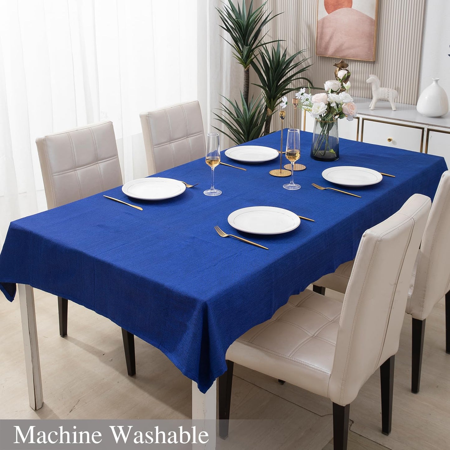 Poly Jute Dining Table Cover, Dark Blue