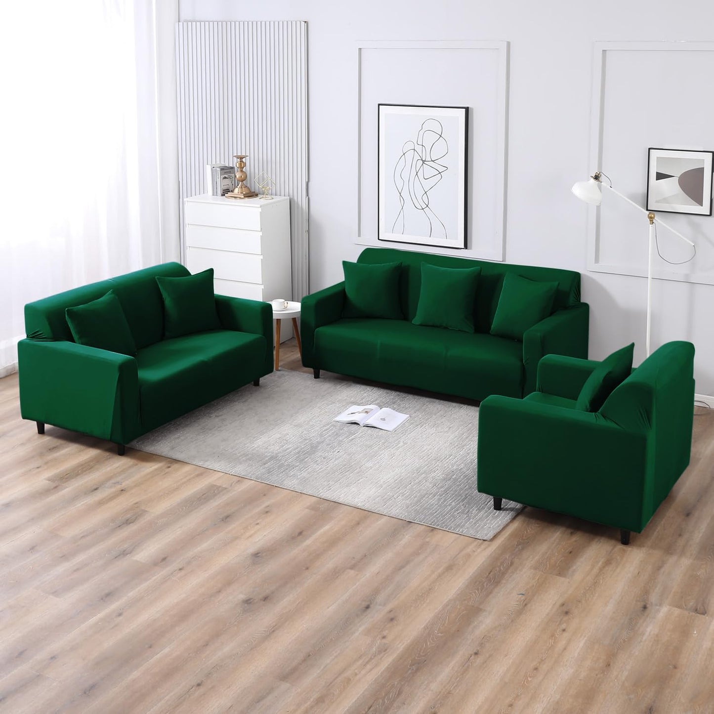 HOKIPO Stretchable Pack of 2 Plain Cushion Cover 16x16 inch, Bottle Green