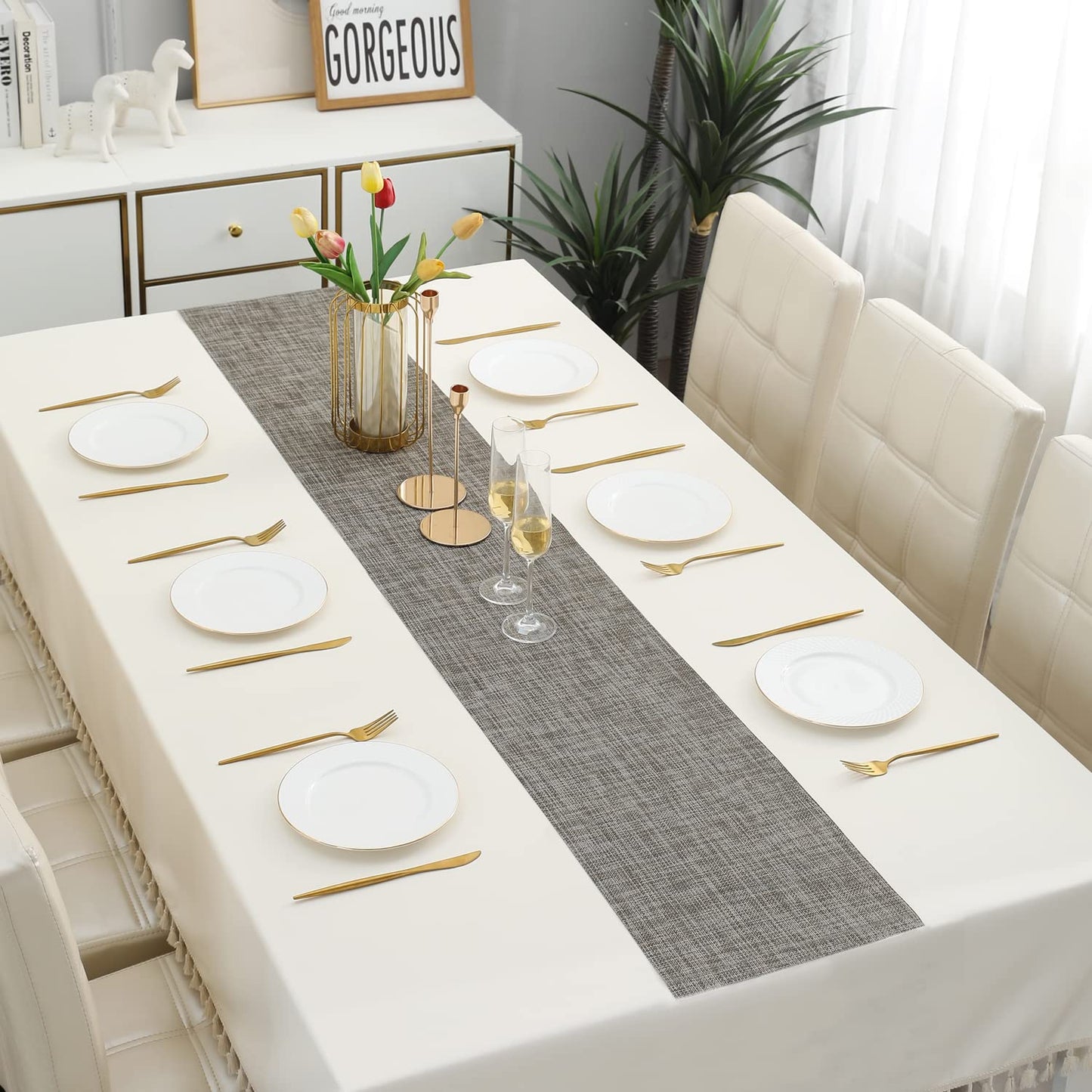 Table Runner for Dinner and Coffee Table, Silver Grey