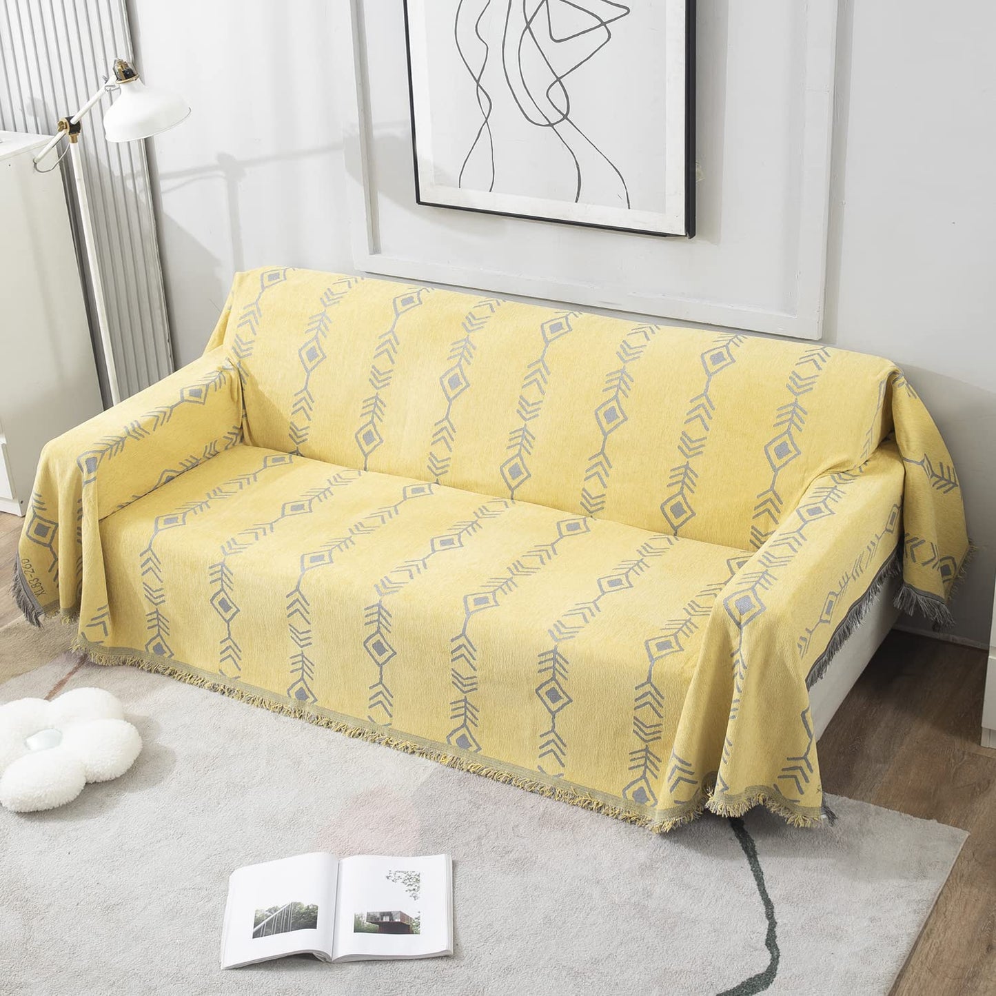 Yellow Aztec, Thick, Soft and Pet Friendly Chenille Sofa Cover Throw