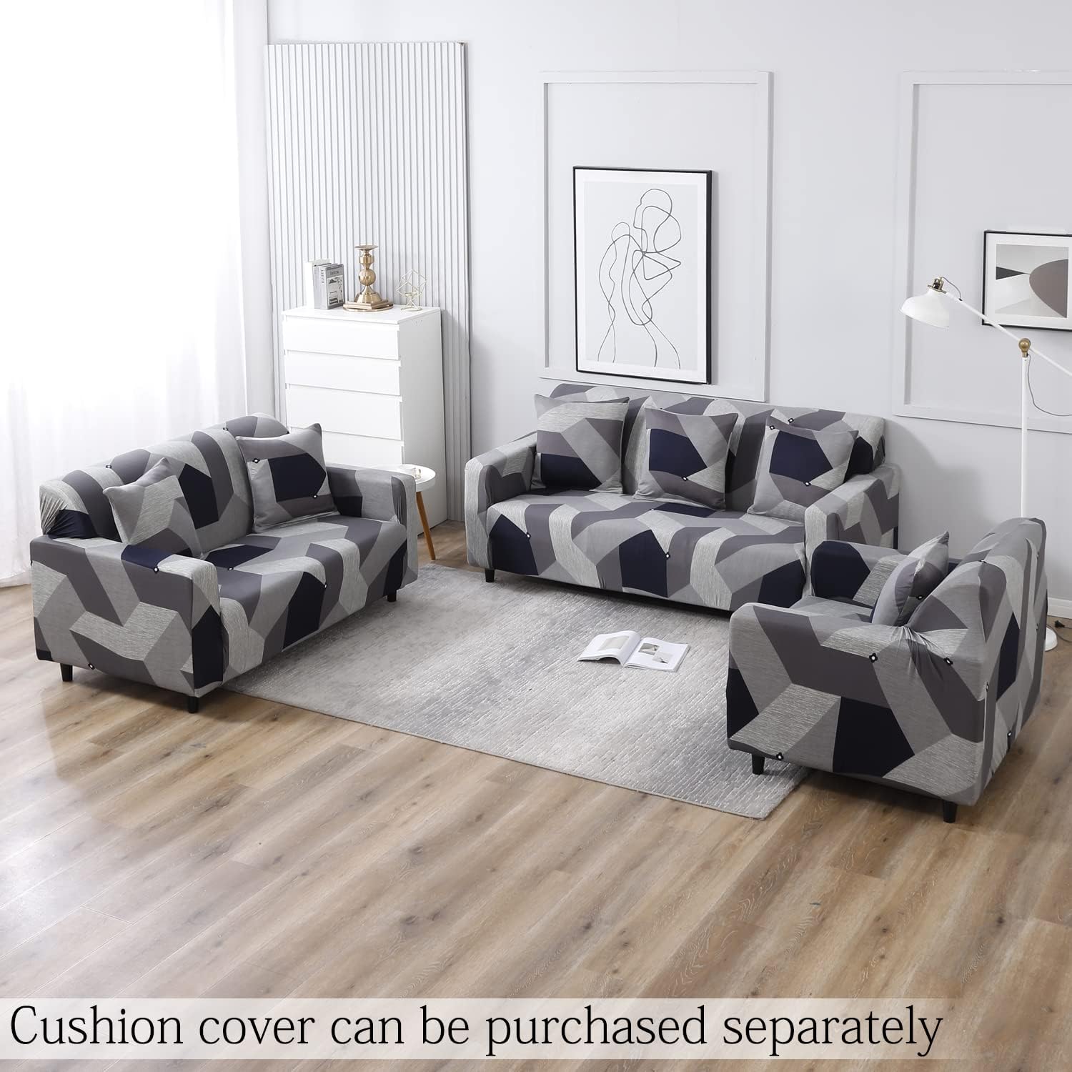 grey geometrical print sofa cover for  1,2,3,4,5 & 7 Seater sofa sets