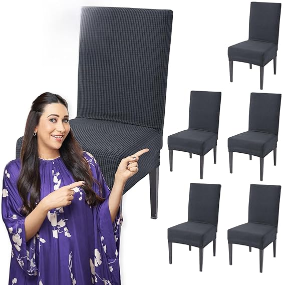 200 GSM Jacquard Set of 1/2/4/6 Dining Chair Cover, Dark Grey