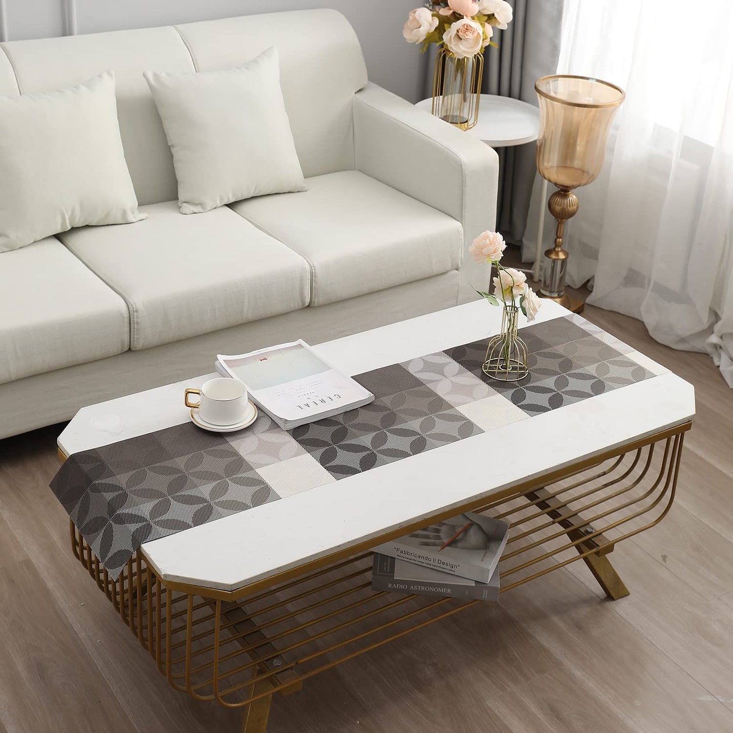 PVC Table Runner 30x135 cm, Geometric Grey