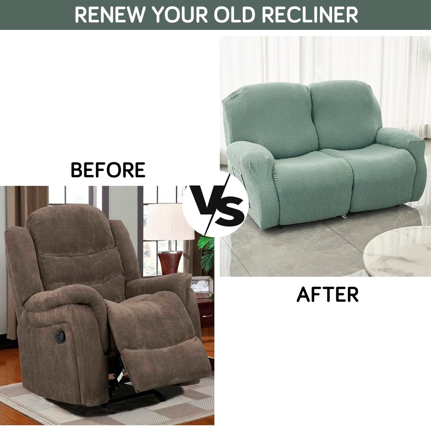Premium 170 GSM Jacquard Fully Covered Recliner Sofa Cover for 1/2/3 Seaters, Green