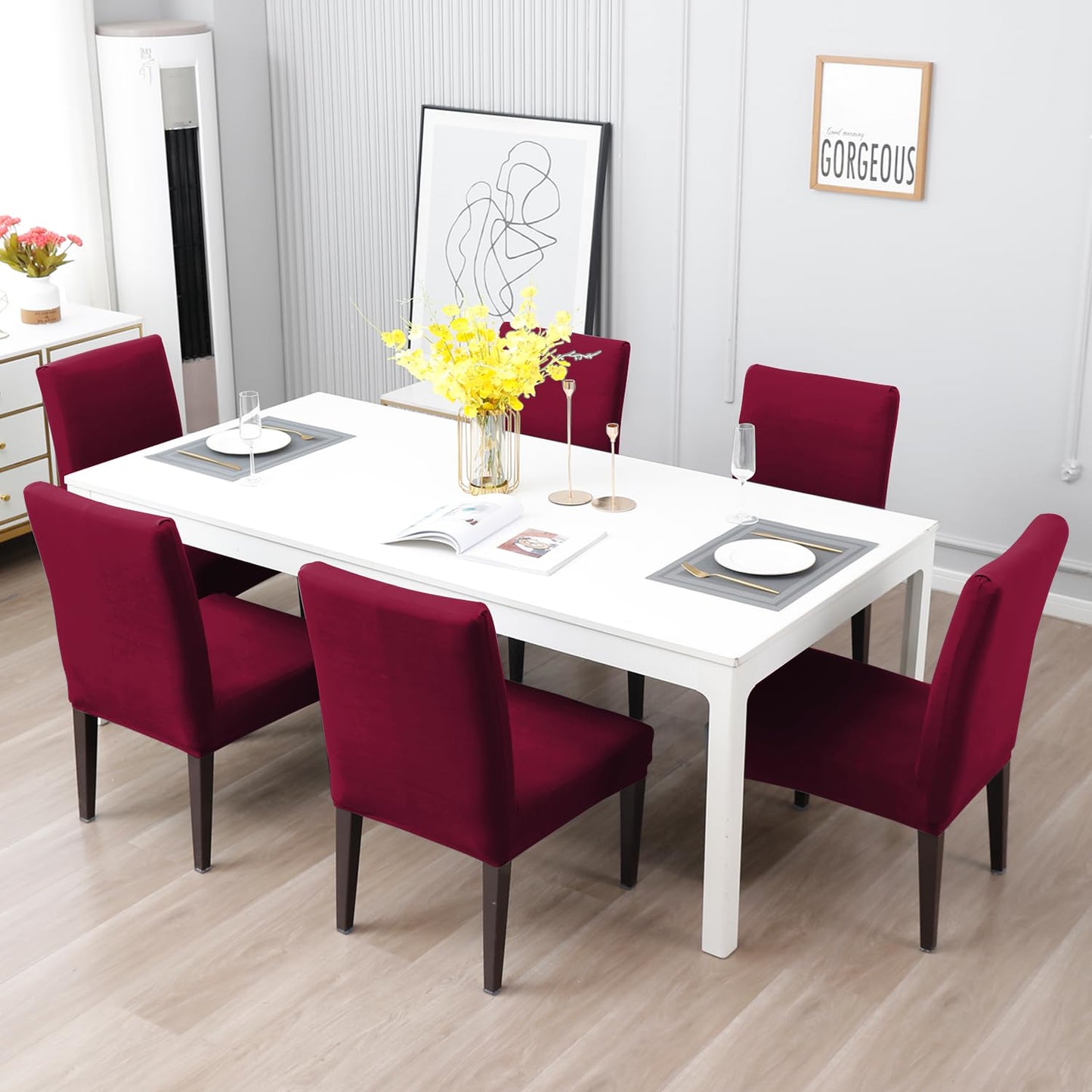 Elastic Stretchable Water Resistant Dining Chair Cover, Burgundy