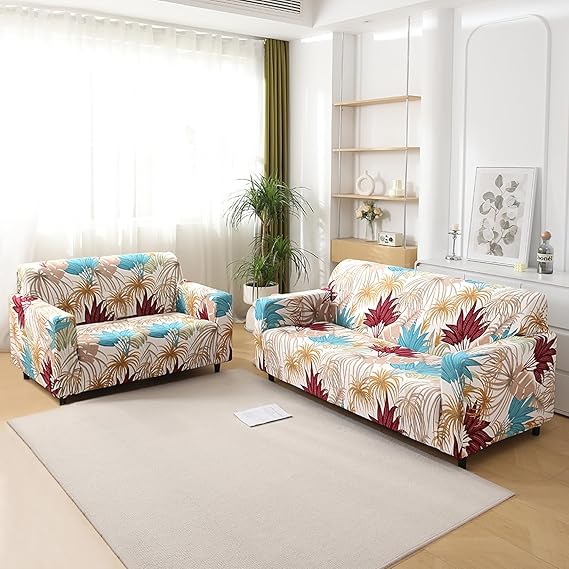 Cane Beige Ferns Printed Elastic Sofa Cover
