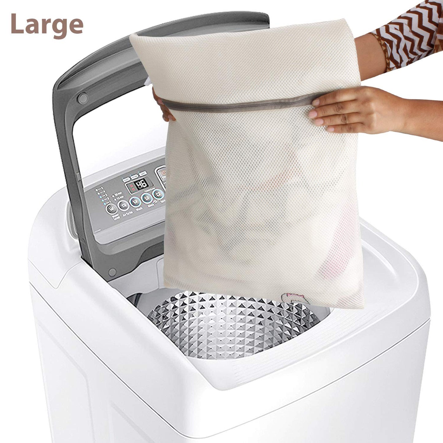 Premium Dual Layered Mesh Bags for Laundry Clothes Washing Bag, Pack of 3 (Beige)