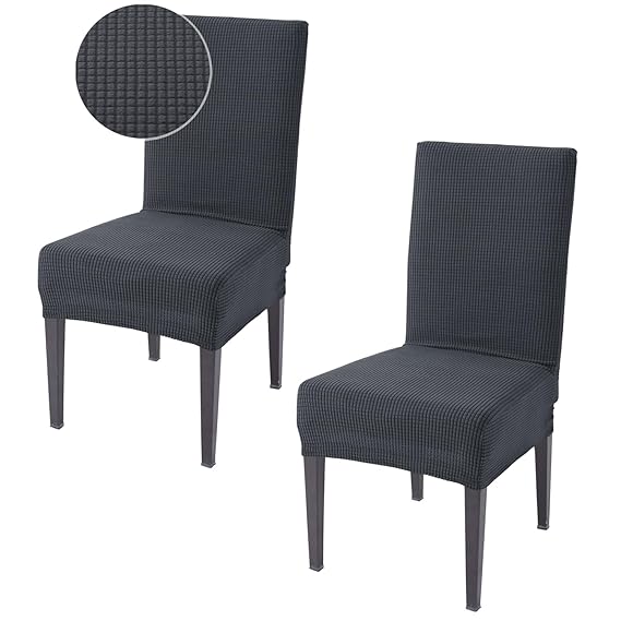 200 GSM Jacquard Set of 1/2/4/6 Dining Chair Cover, Dark Grey