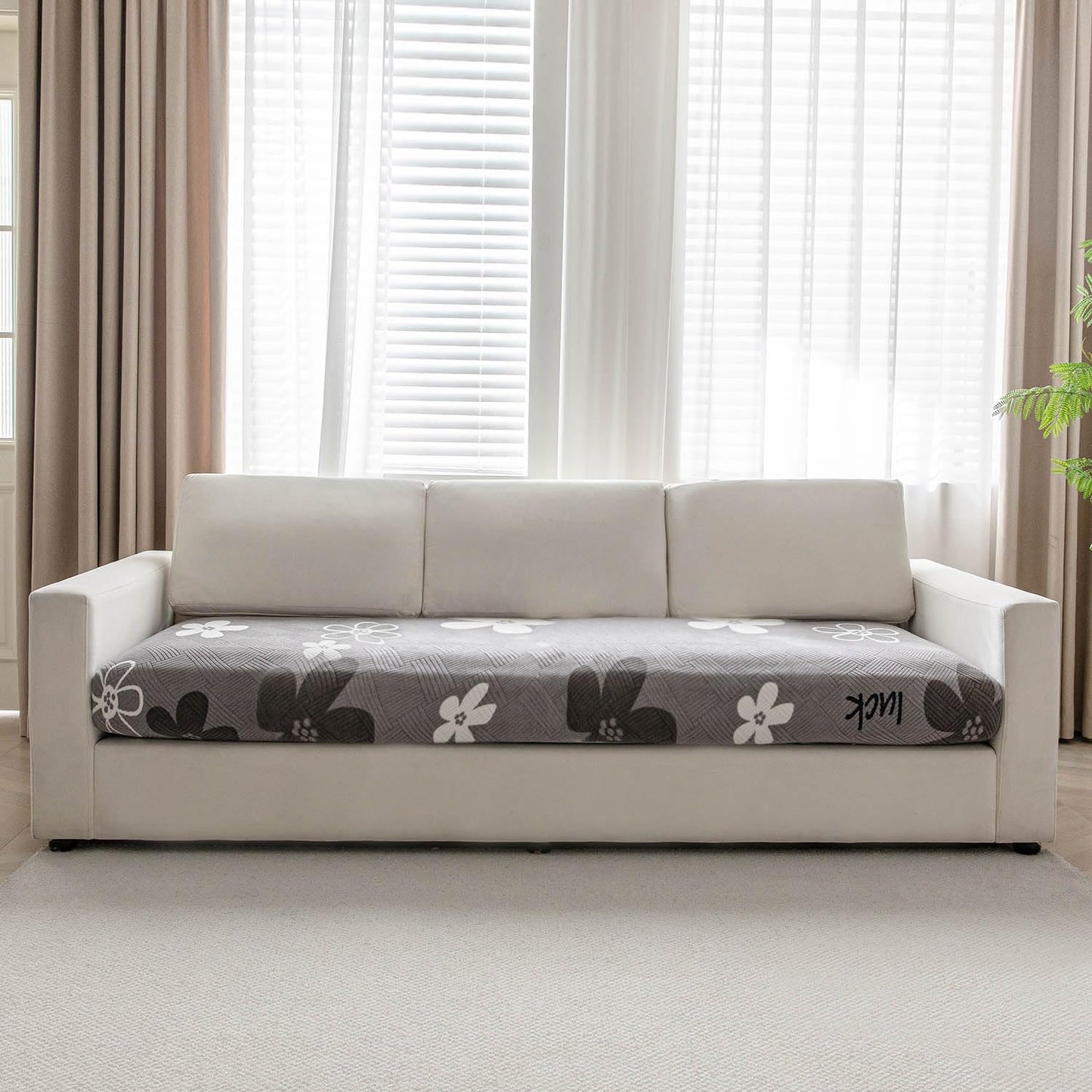 Stretchable Thick Fleece Textured Seat Couch Cushion Cover for 1/2/3 Seater, Moon Grey
