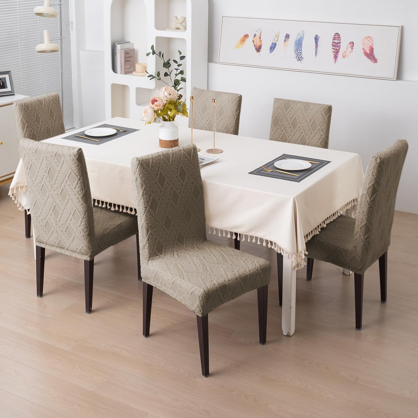 Chair Cover Set of 1/2/4/6, 190 GSM Jacquard, Buff Brown