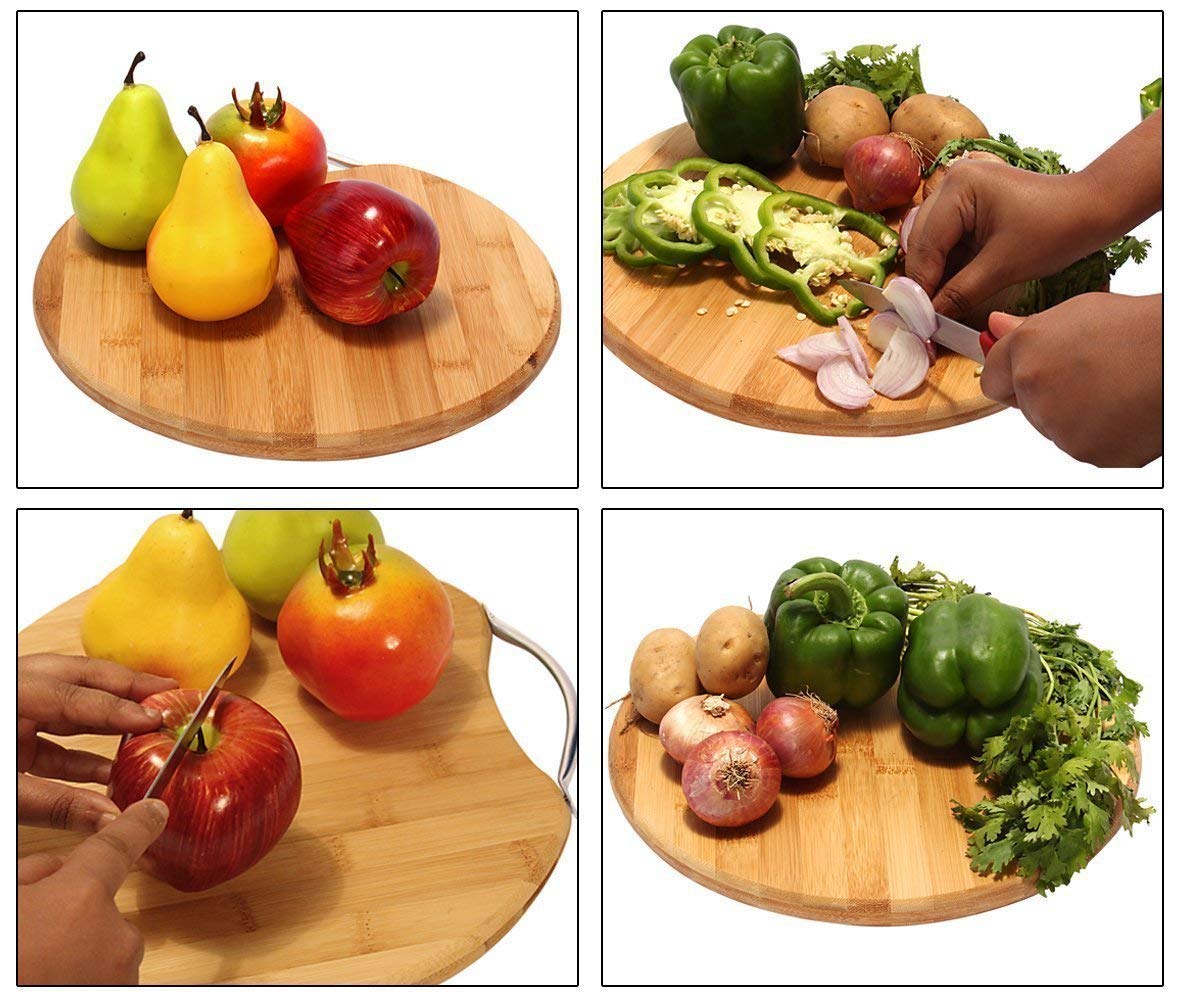Circular Eco-Friendly Natural Bamboo/Wooden Chopping Cutting Board with Handle, 30 X 30cm