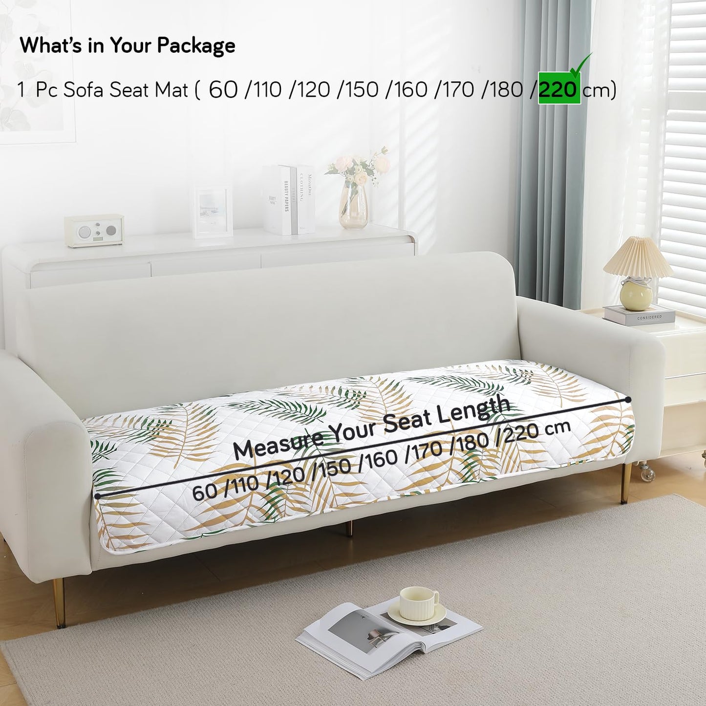 Quilted, Waterproof and Anti-Slip Sofa Cover Mat, Palm Leaves Forest Green