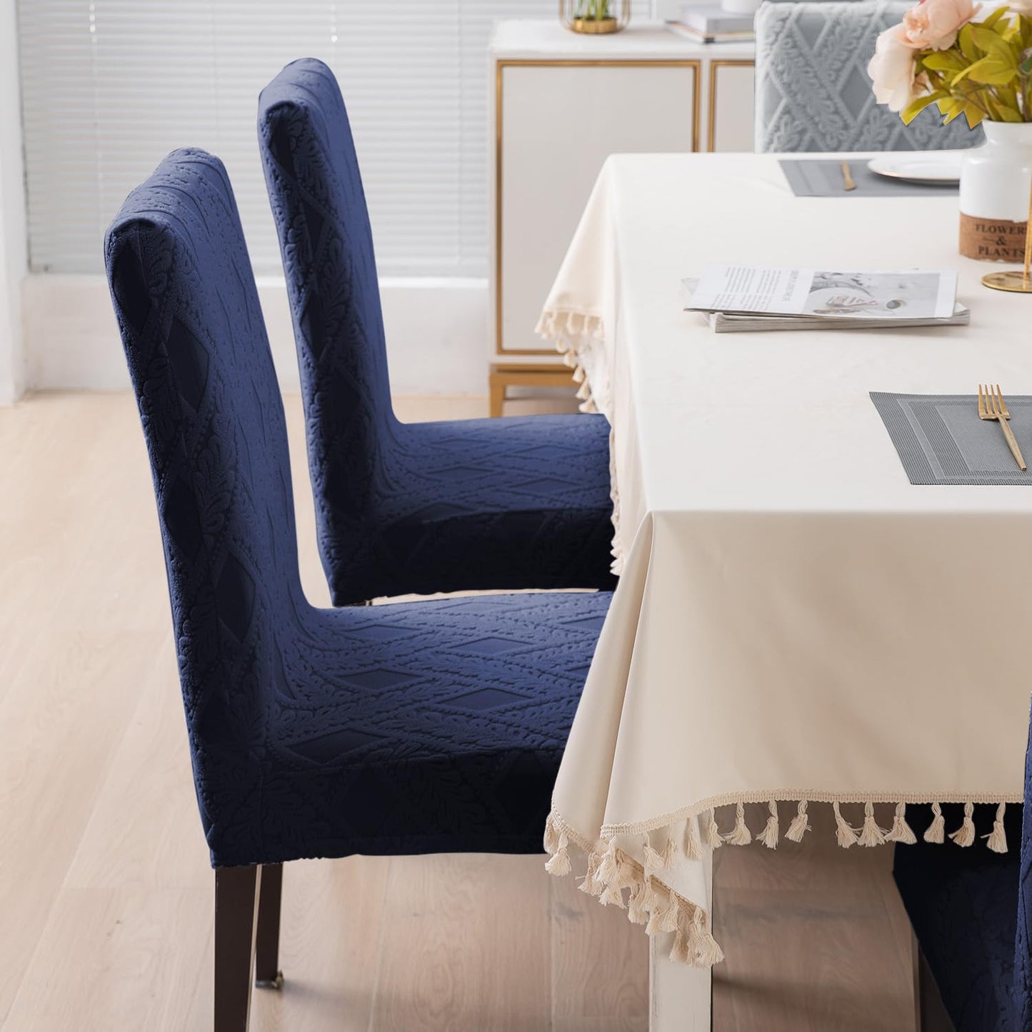 Chair Cover Set of 1/2/4/6, 190 GSM Jacquard, Blue