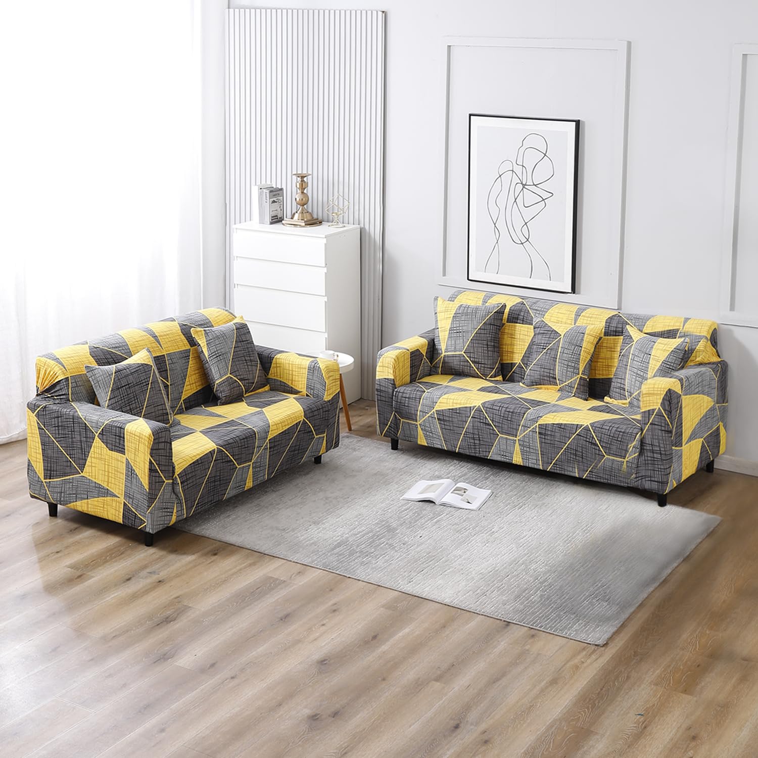 Abstract Grey polyester elastic sofa cover 3 2 seater sofas