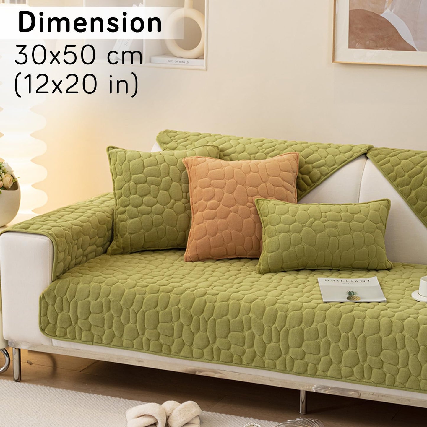 Buy Pristine Green colour Zippered Pebble Texture Milk Velvet Sofa Cushion Covers