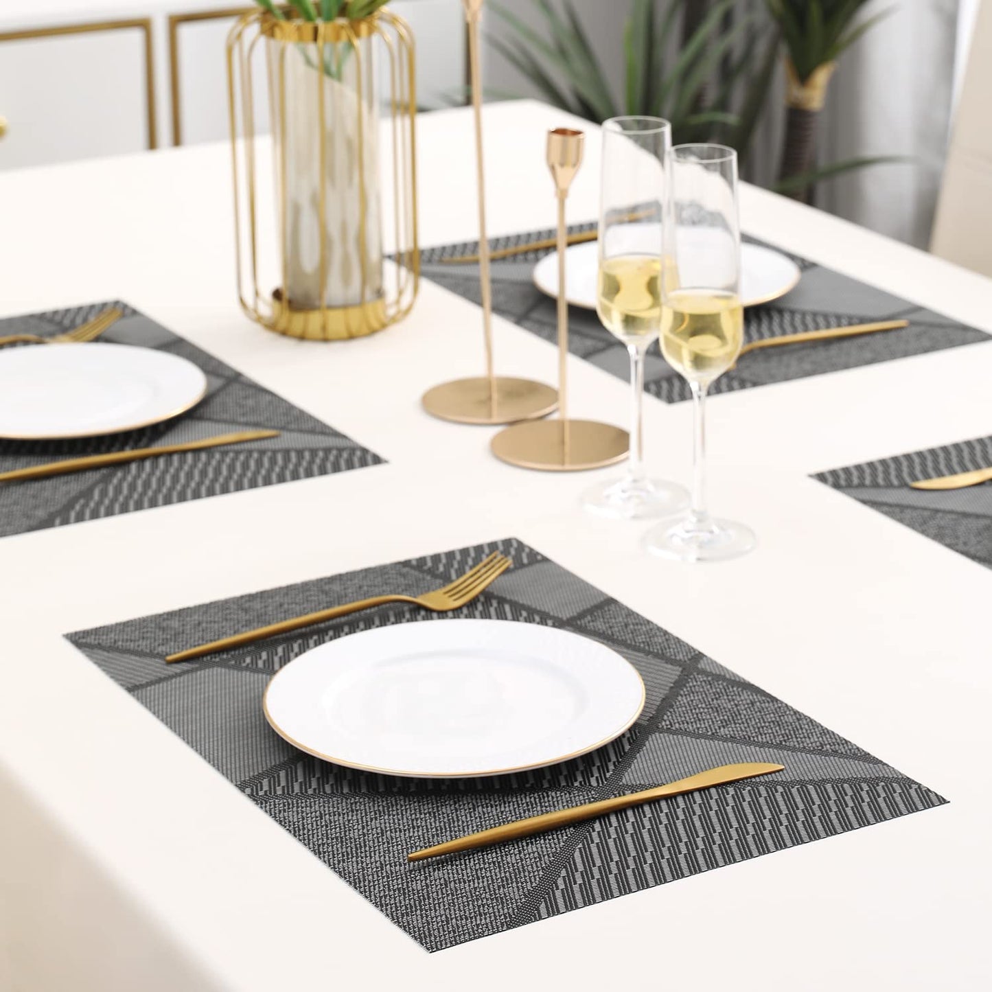 PVC Dining Table Mats, Abstract Black