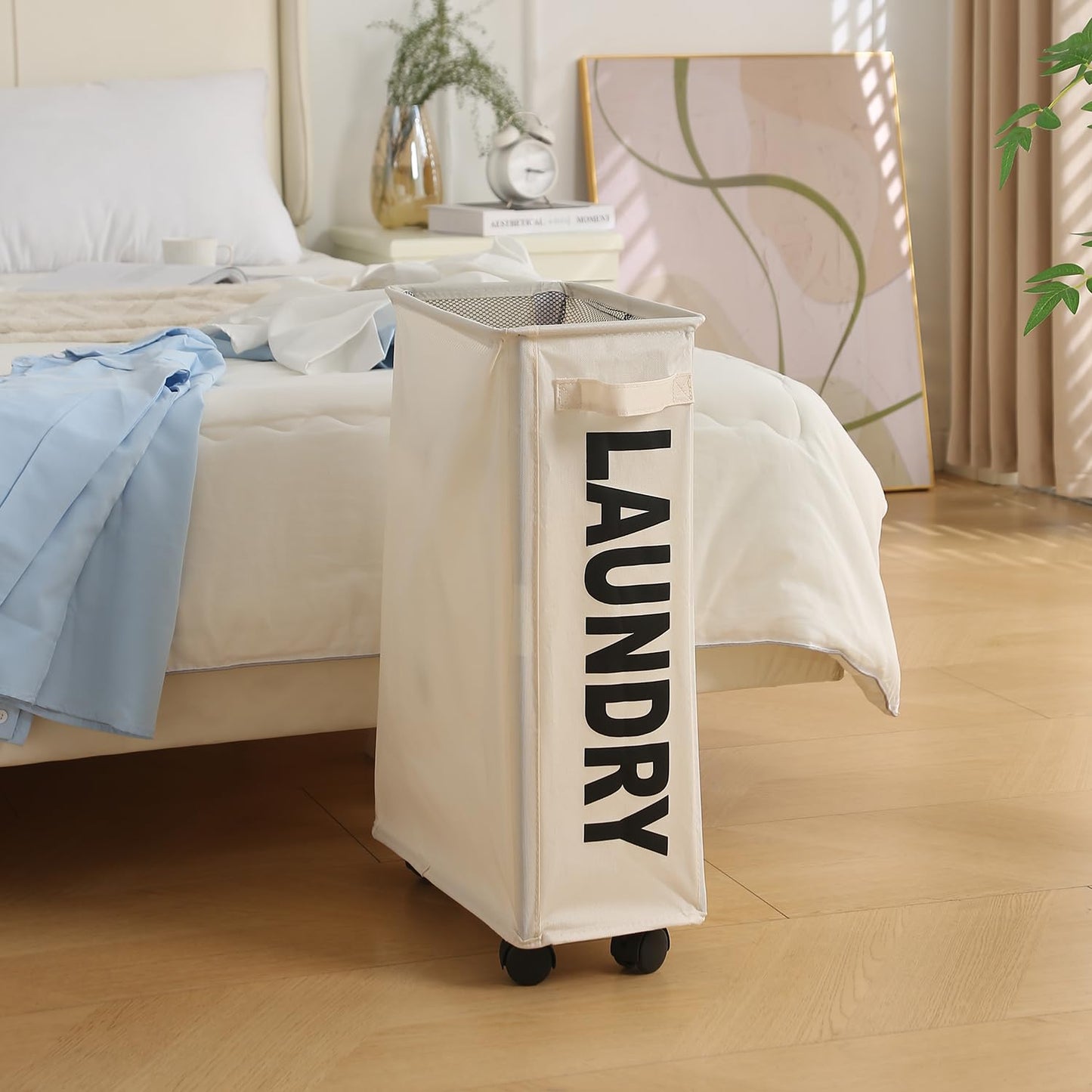 Laundry Basket Bag with Wheels Hamper, Cream
