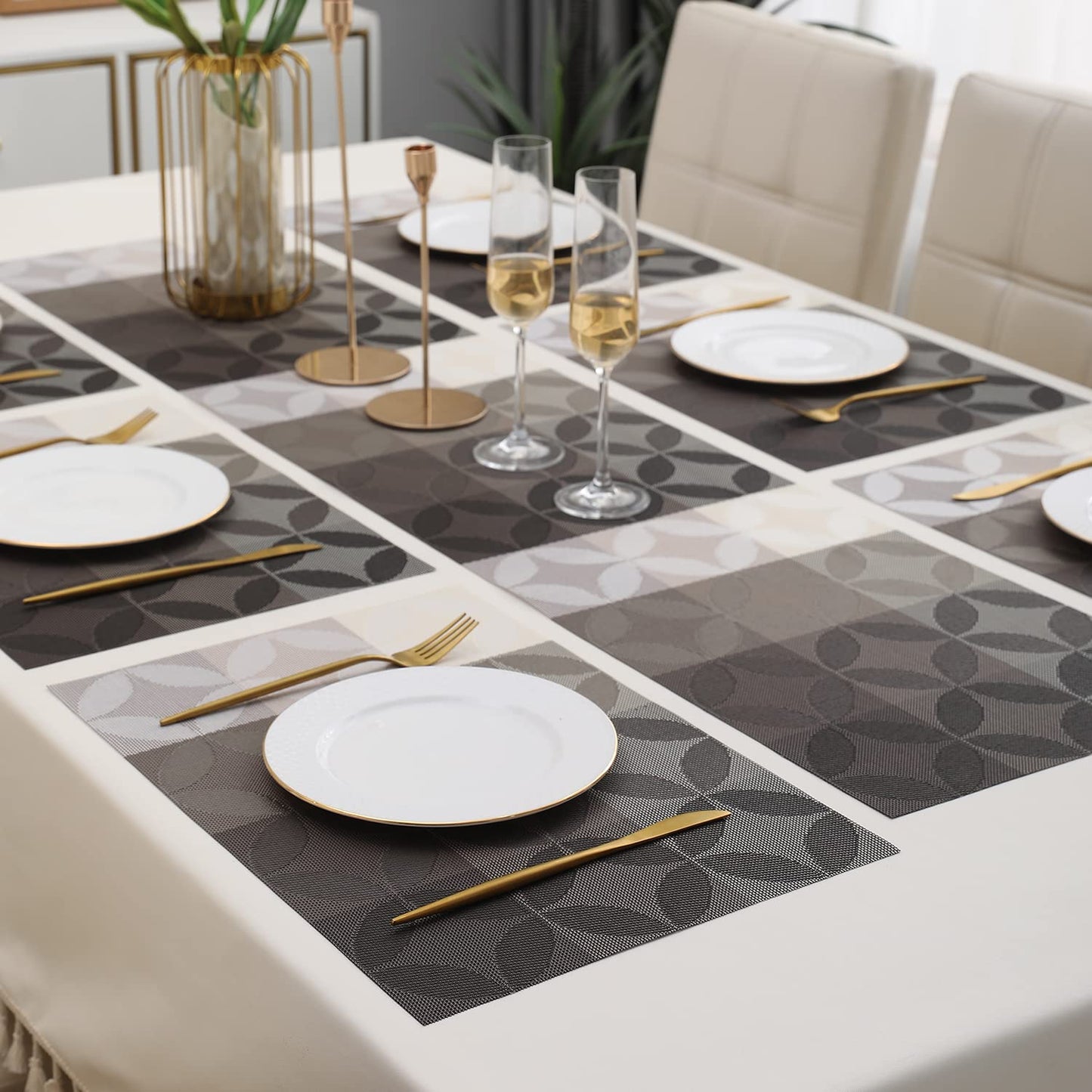 PVC Dining Table Mats, Geometric Grey