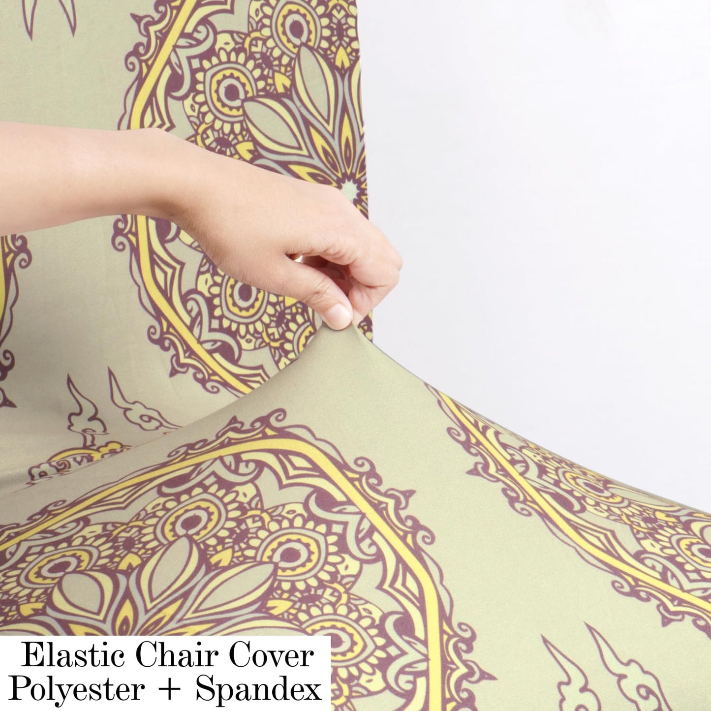 Polyester Dining Chair Covers Set of 4/6 with Matching Tablecloth, Mandala Sand Brown