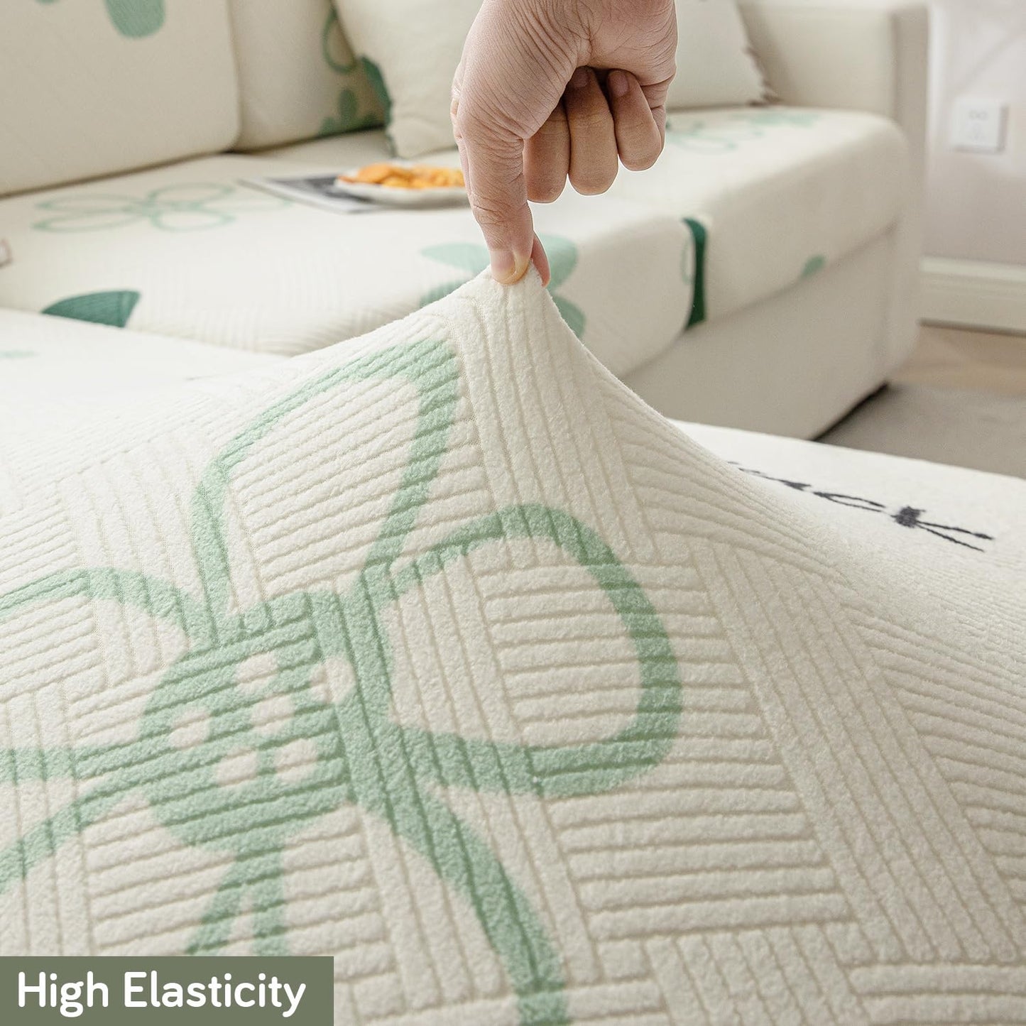 Stretchable Thick Fleece Textured Seat Couch Cushion Cover for 1/2/3 Seater, Celadon Green