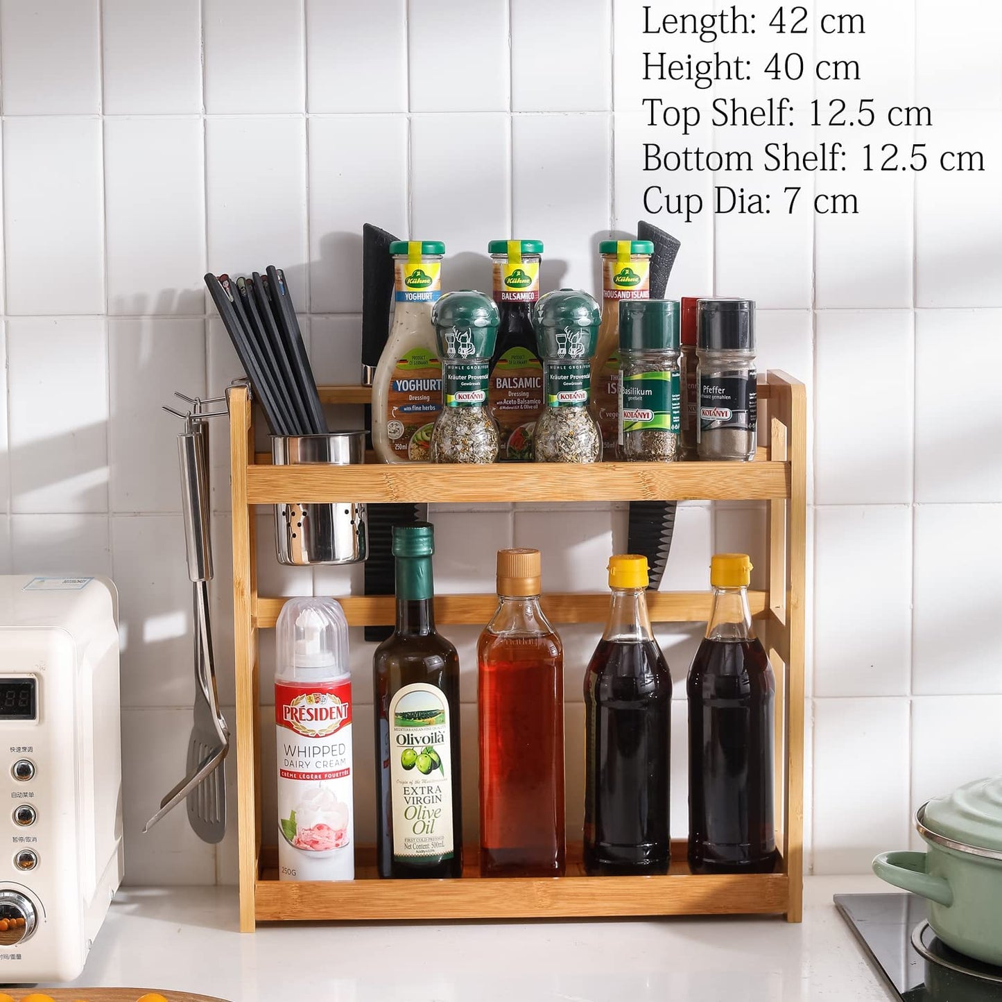 2 Tier Spice Rack Organizer for Kitchen Platform Counter Top Rack Storage Shelf Stand