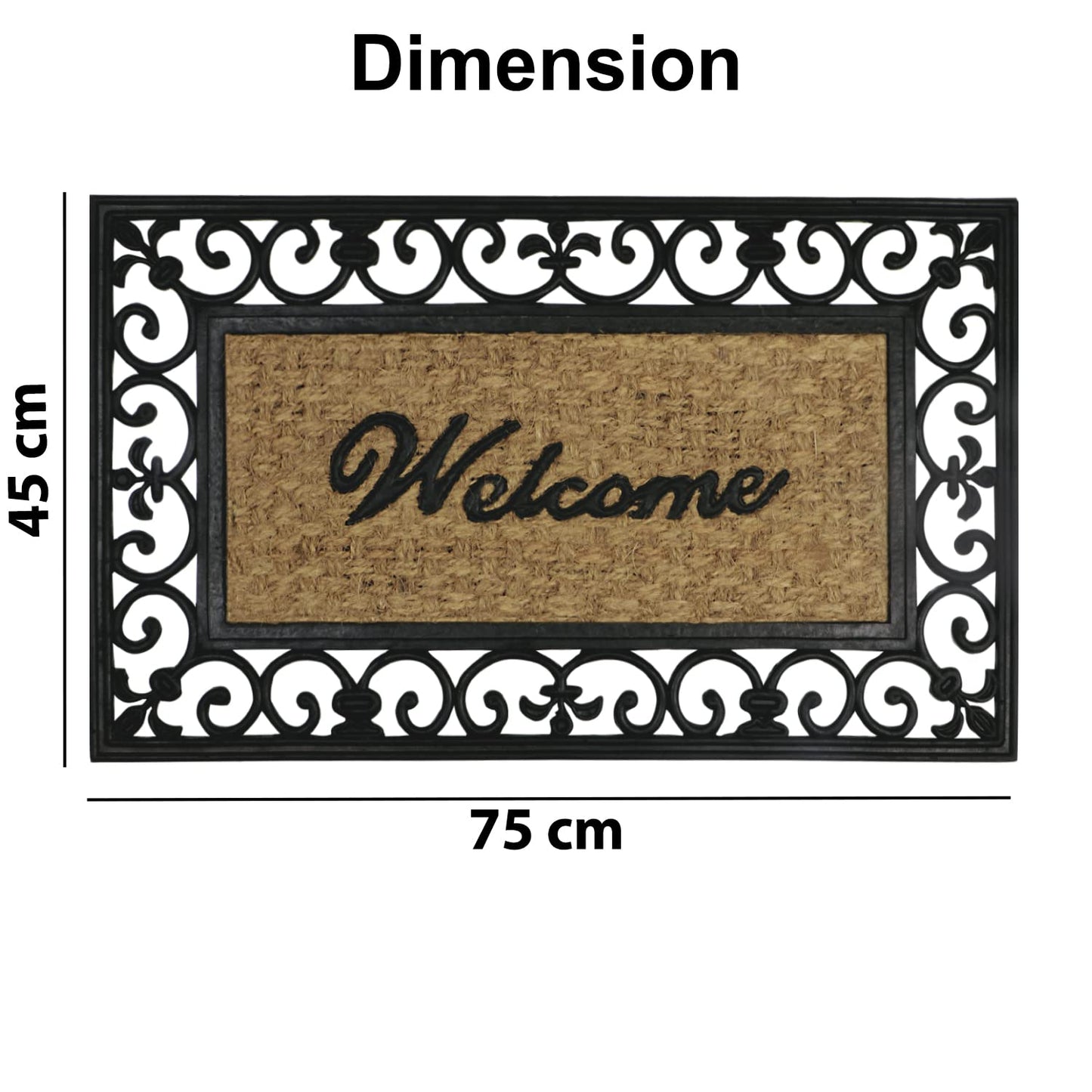 Natural Coco Coir Rubber Doormats for Home Entrance, Welcome Design, 45x75 cm