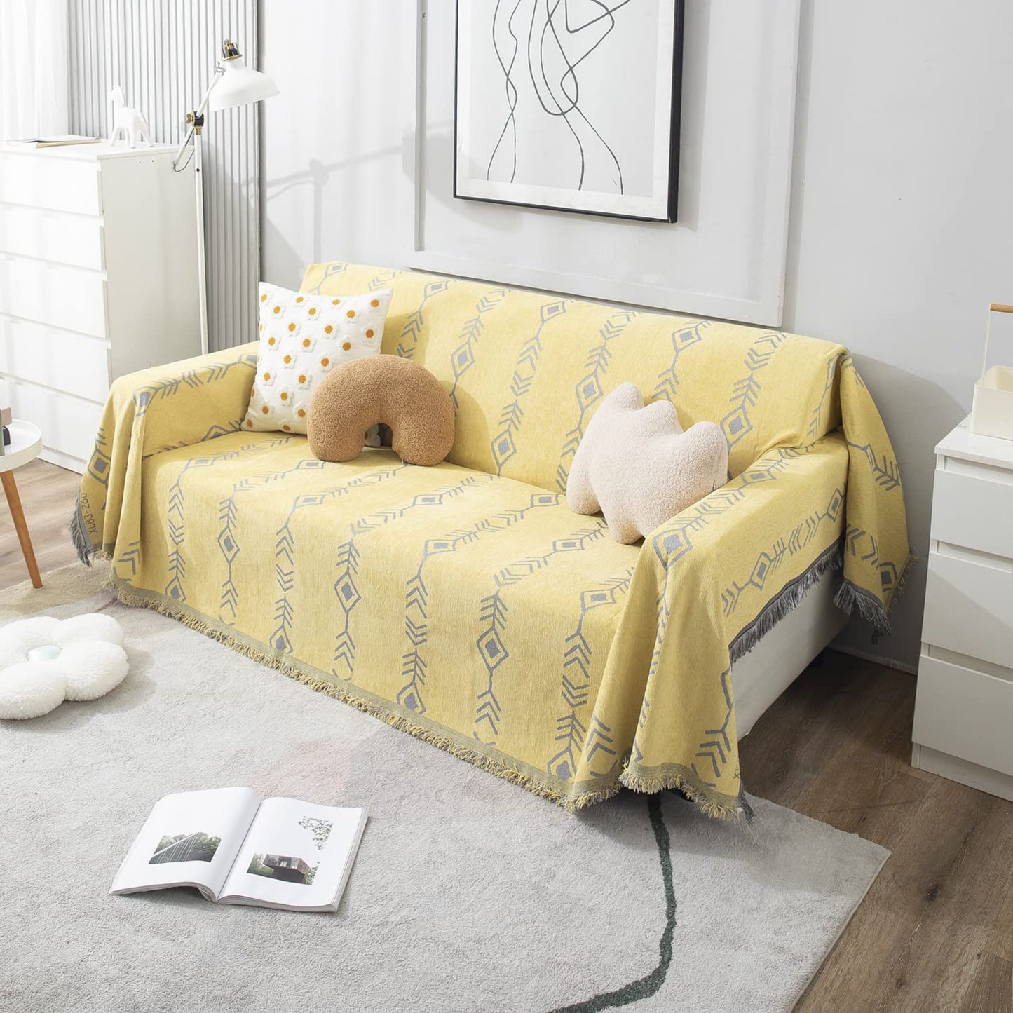 Yellow Aztec, Thick, Soft and Pet Friendly Chenille Sofa Cover Throw