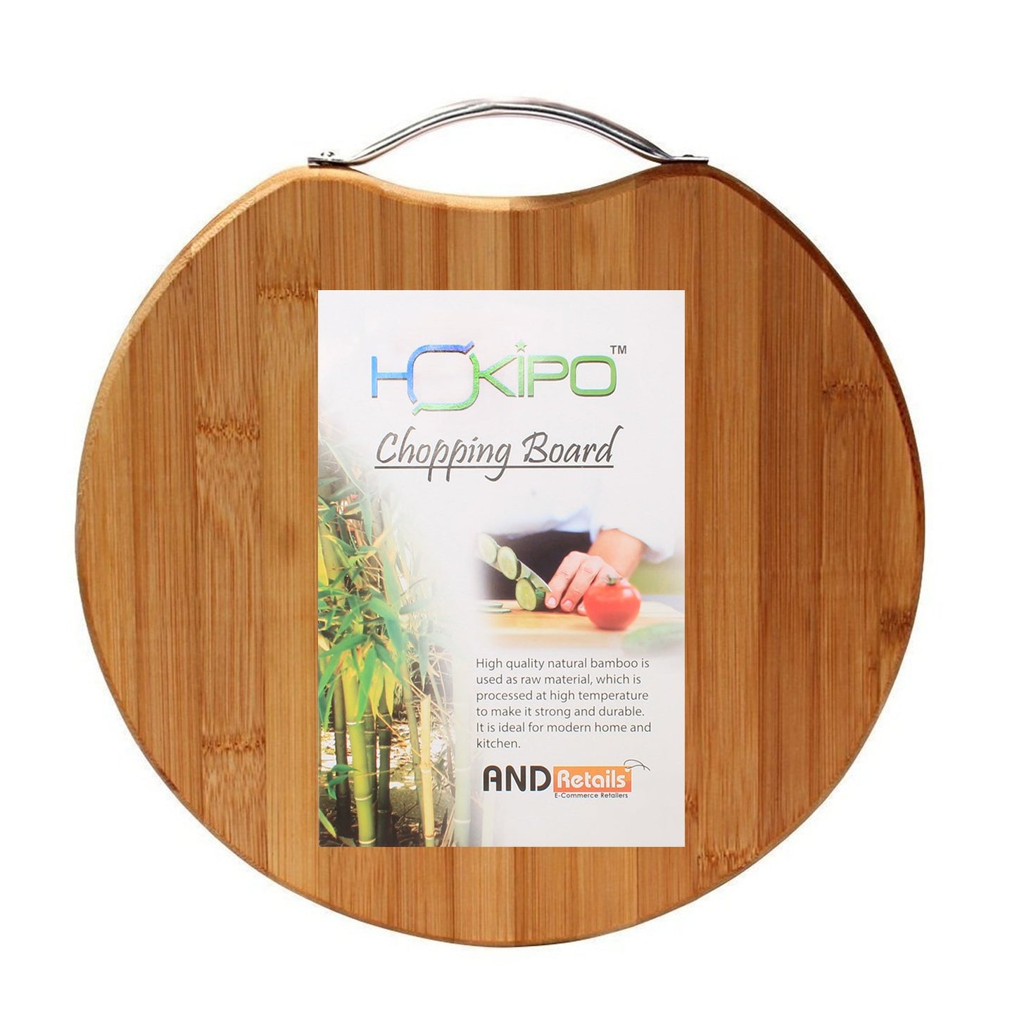 Circular Eco-Friendly Natural Bamboo/Wooden Chopping Cutting Board with Handle, 30 X 30cm