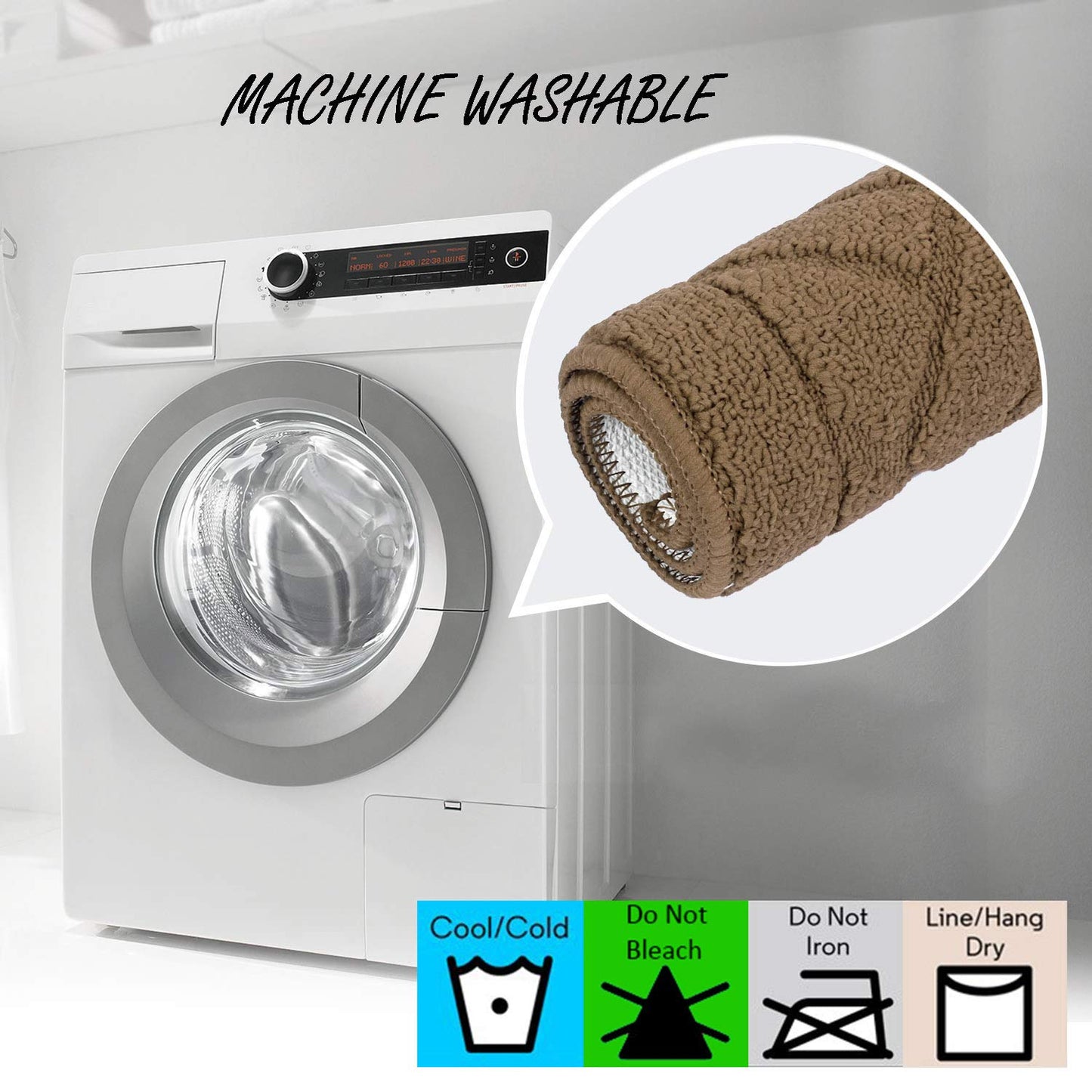 Front Door Inside and Outside Dirt Trapper Mat Polypropylene Fiber Anti-Slip Rubber Back Machine Washable Mat, Rectangular - 45 x 70 cm, Light Brown
