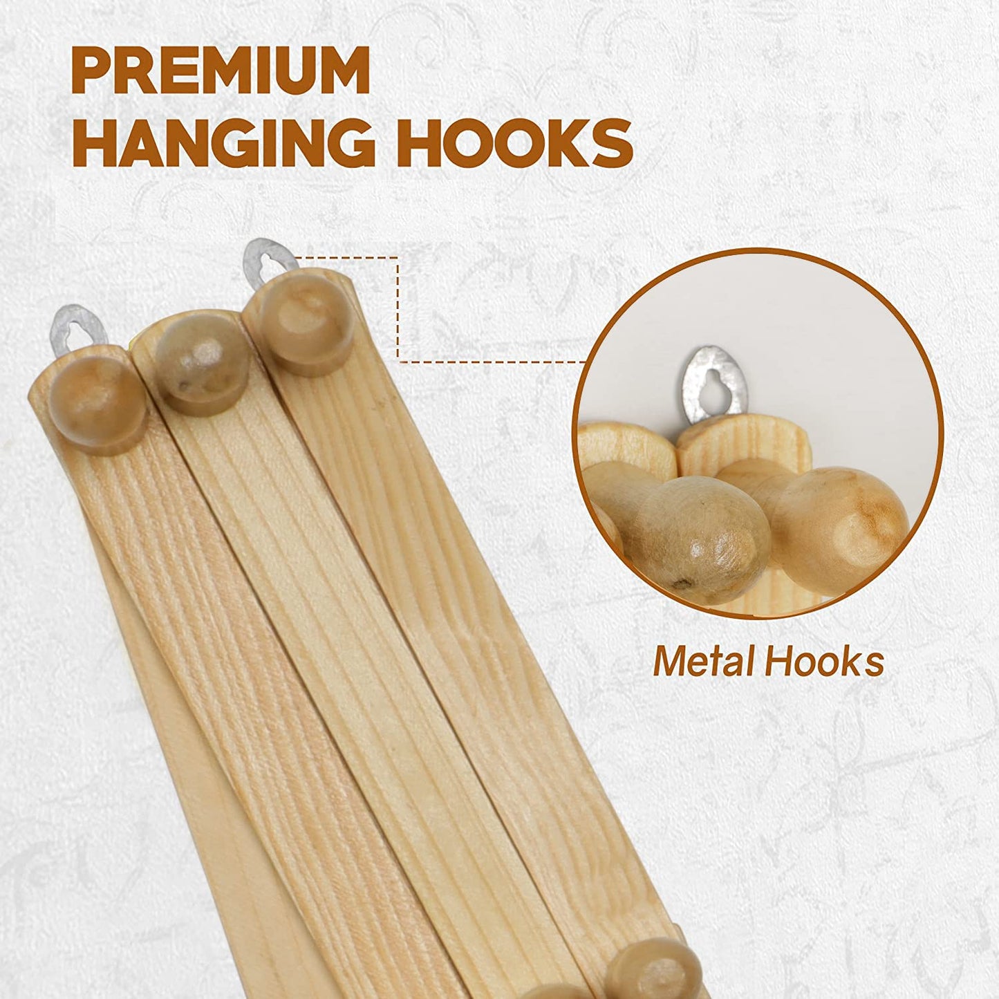 Wooden Bamboo Wall Mounted Adjustable Hanger for Clothes/Coats/Hats - 44 cm