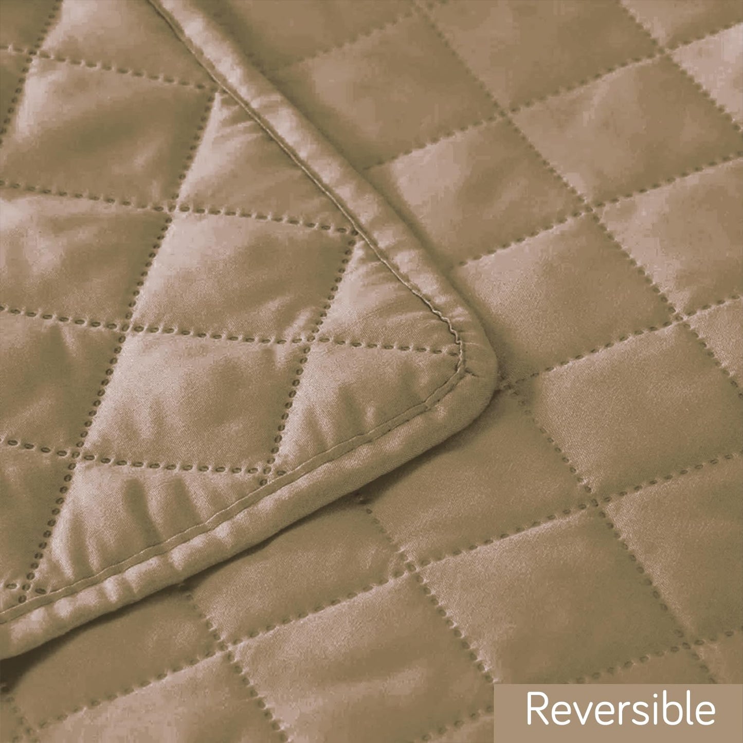 HOKIPO Quilted Reversible One Piece L Shape 4/5/6 Seater Sofa Cover Mat, Camel