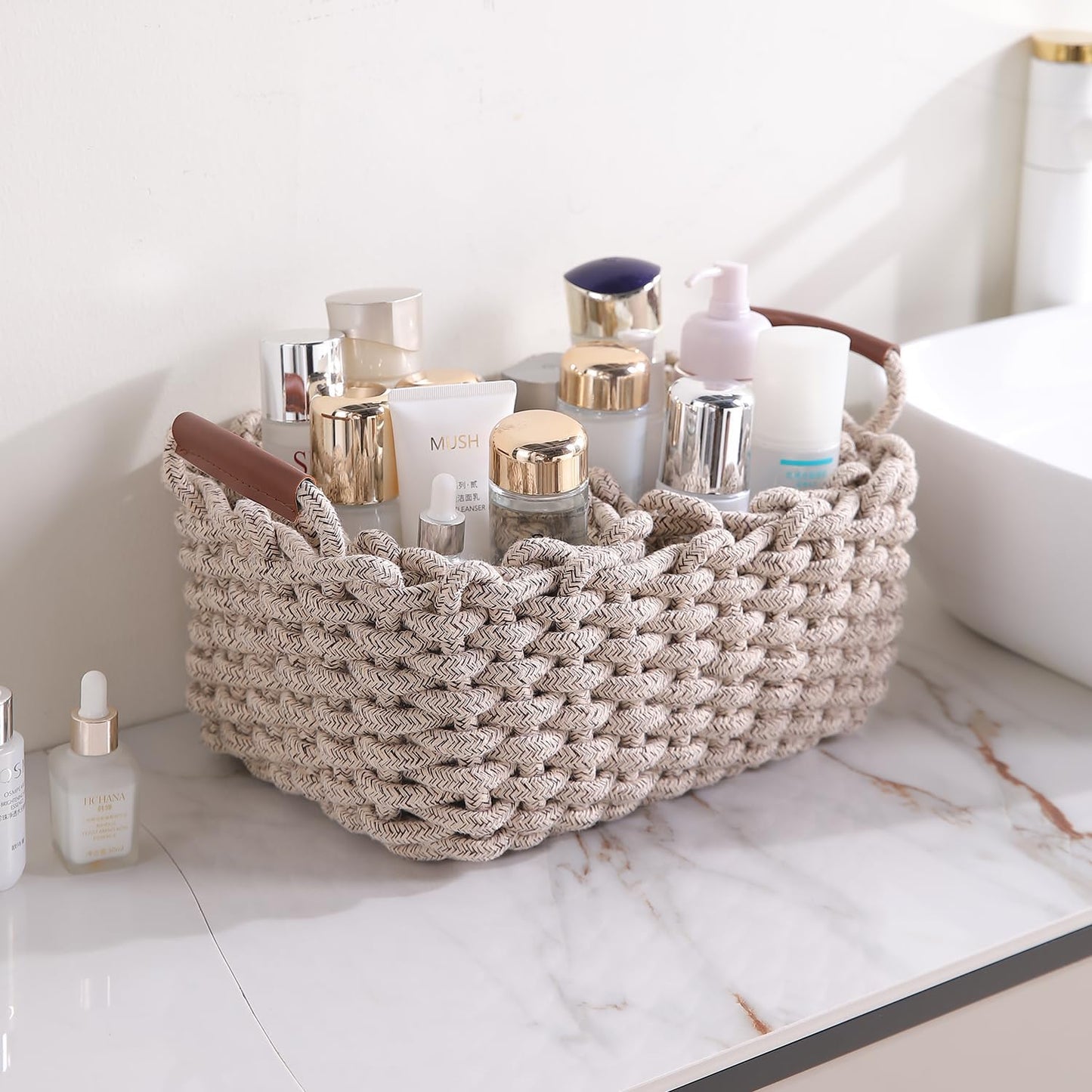 Eco-Friendly Thick Cotton Rope Storage Baskets Set of 3, Beige