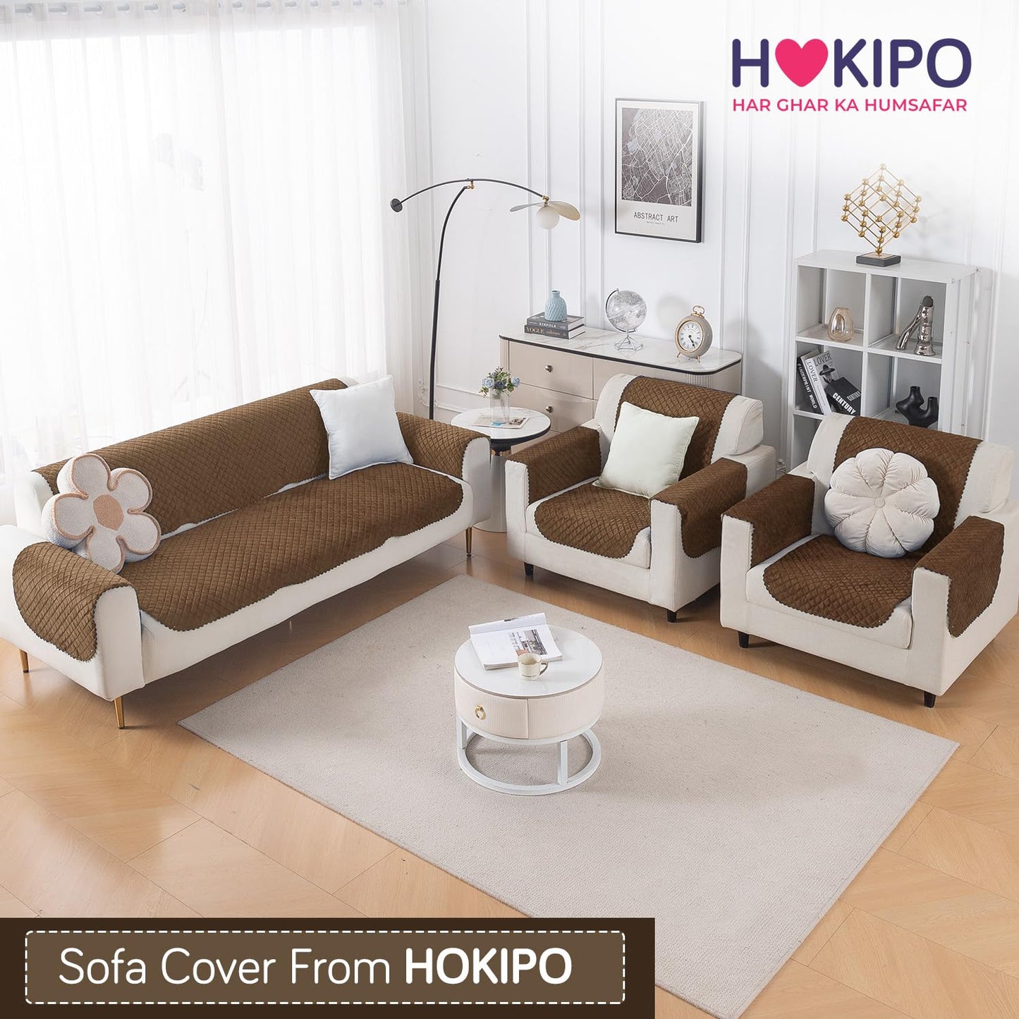 Quilt Classic 5-Seater Sofa Cover (3+1+1), Light Coffee