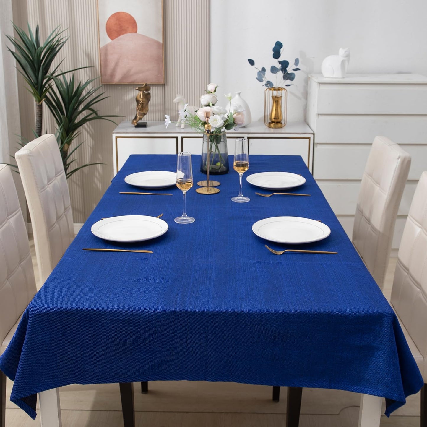 Poly Jute Dining Table Cover, Dark Blue